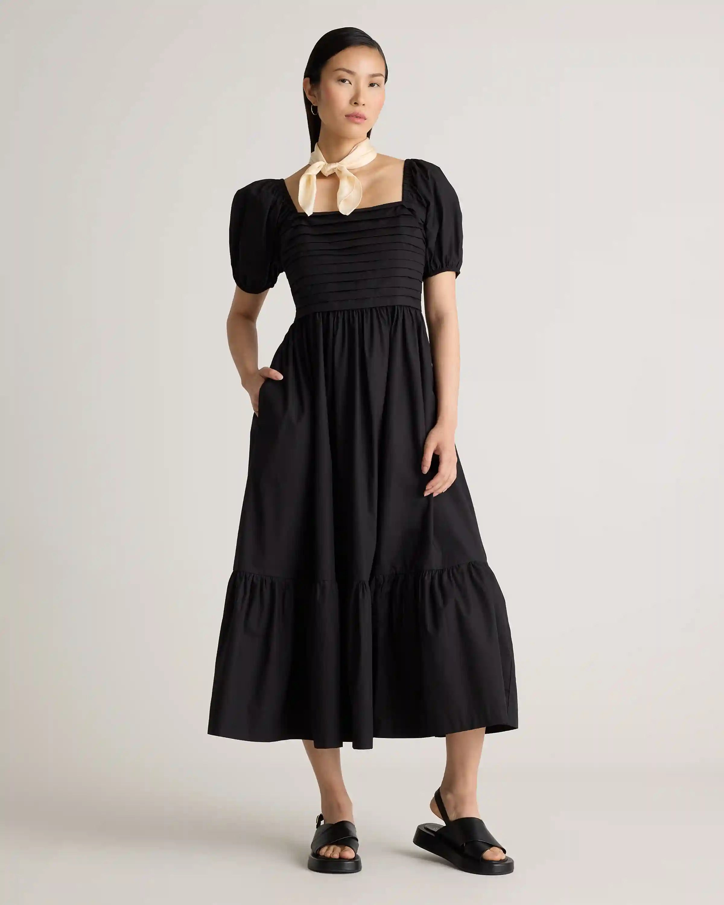 100% Organic Cotton Ruched Midi Dress