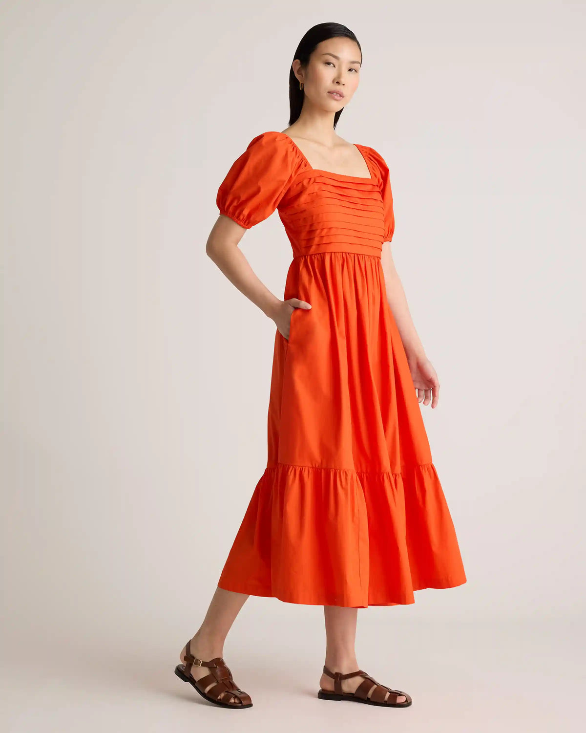 100% Organic Cotton Ruched Midi Dress
