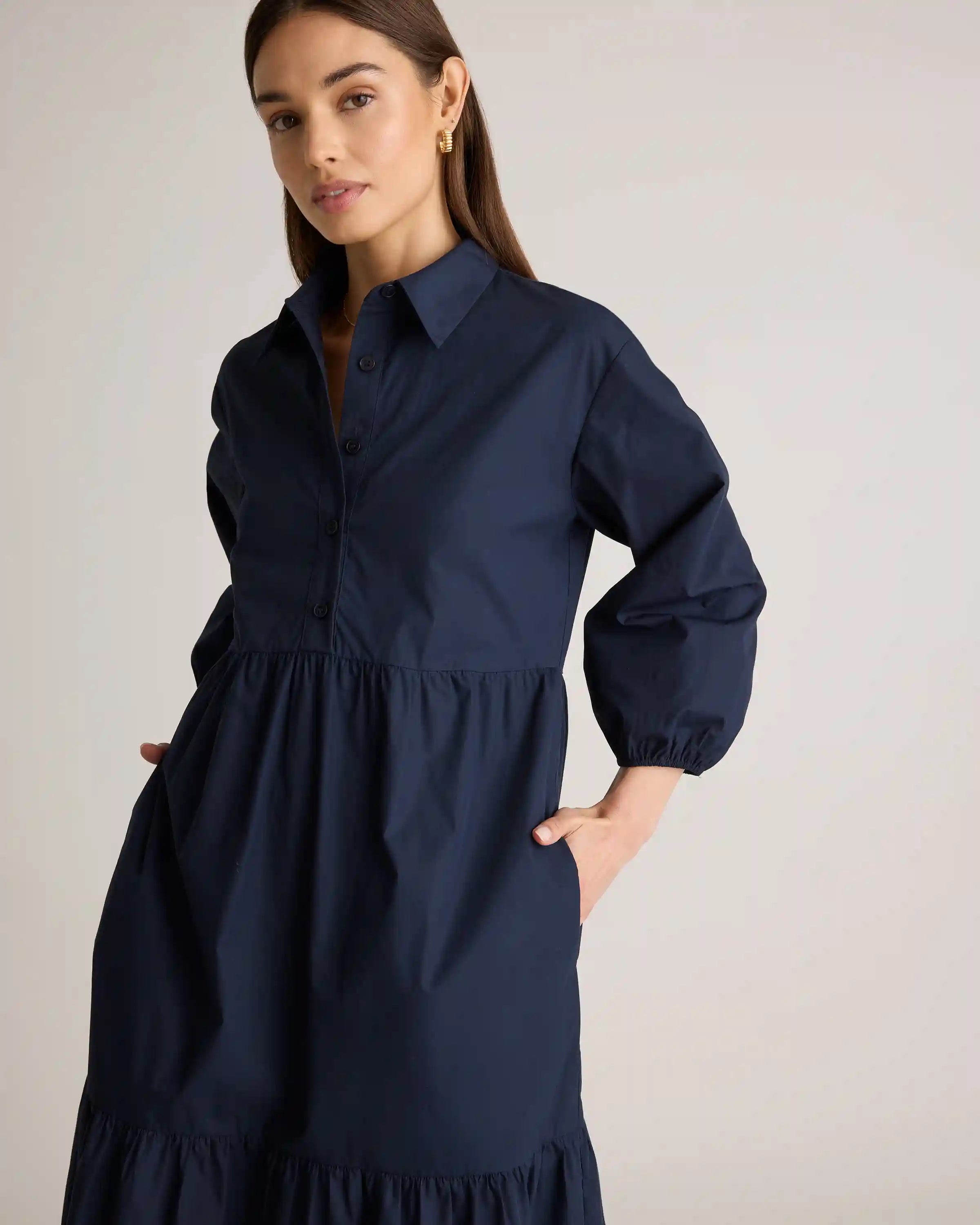 100% Organic Cotton Poplin Midi Tunic Dress