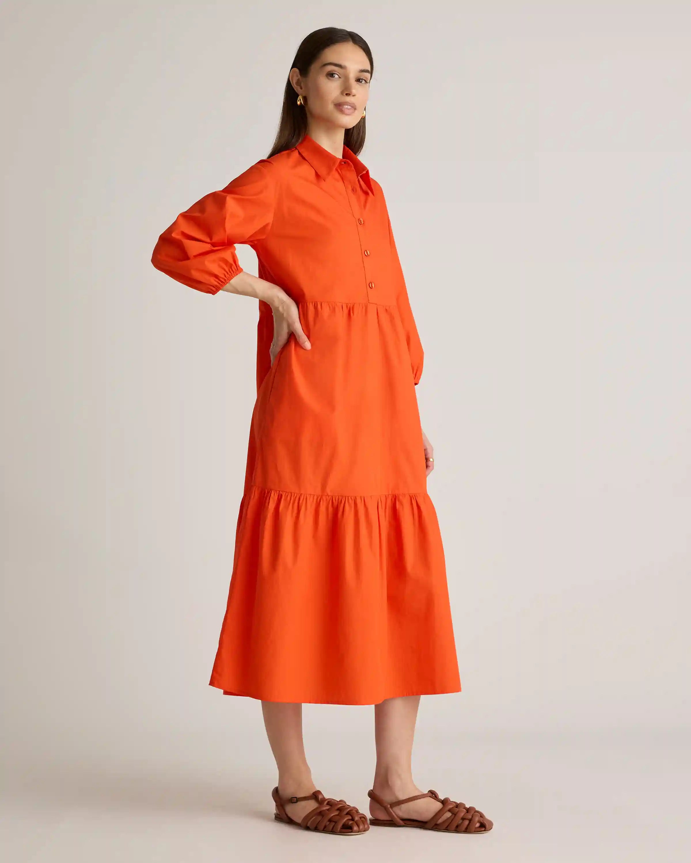 100% Organic Cotton Poplin Midi Tunic Dress