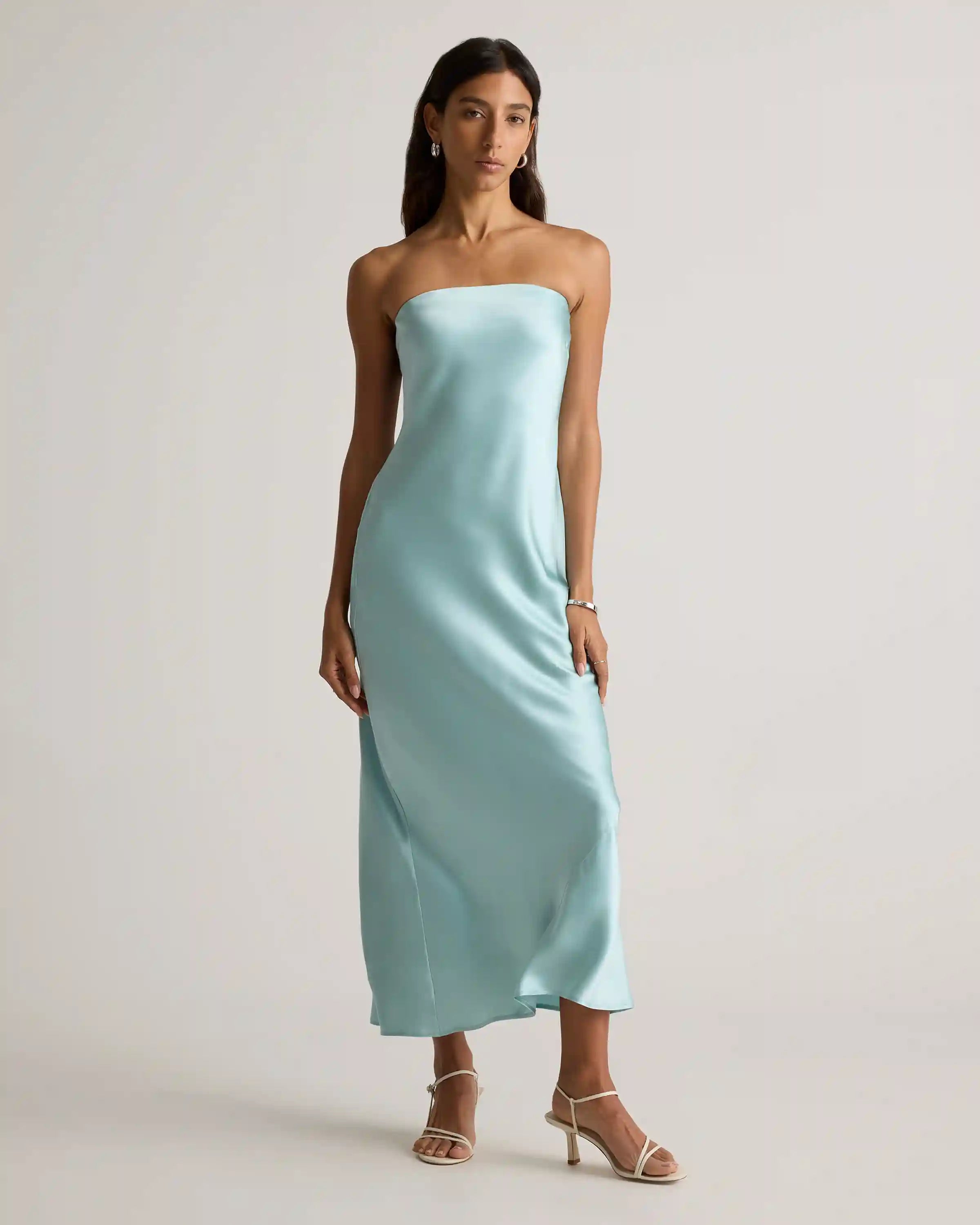 100% Washable Silk Strapless Midi Dress