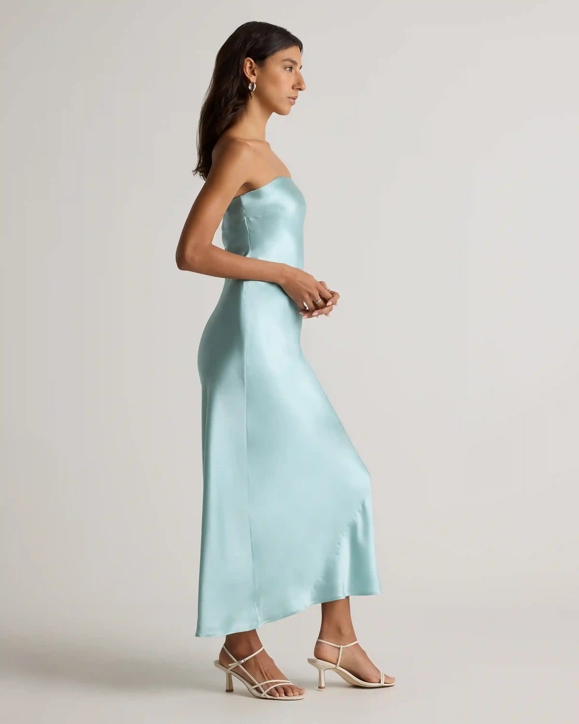 100% Washable Silk Strapless Midi Dress