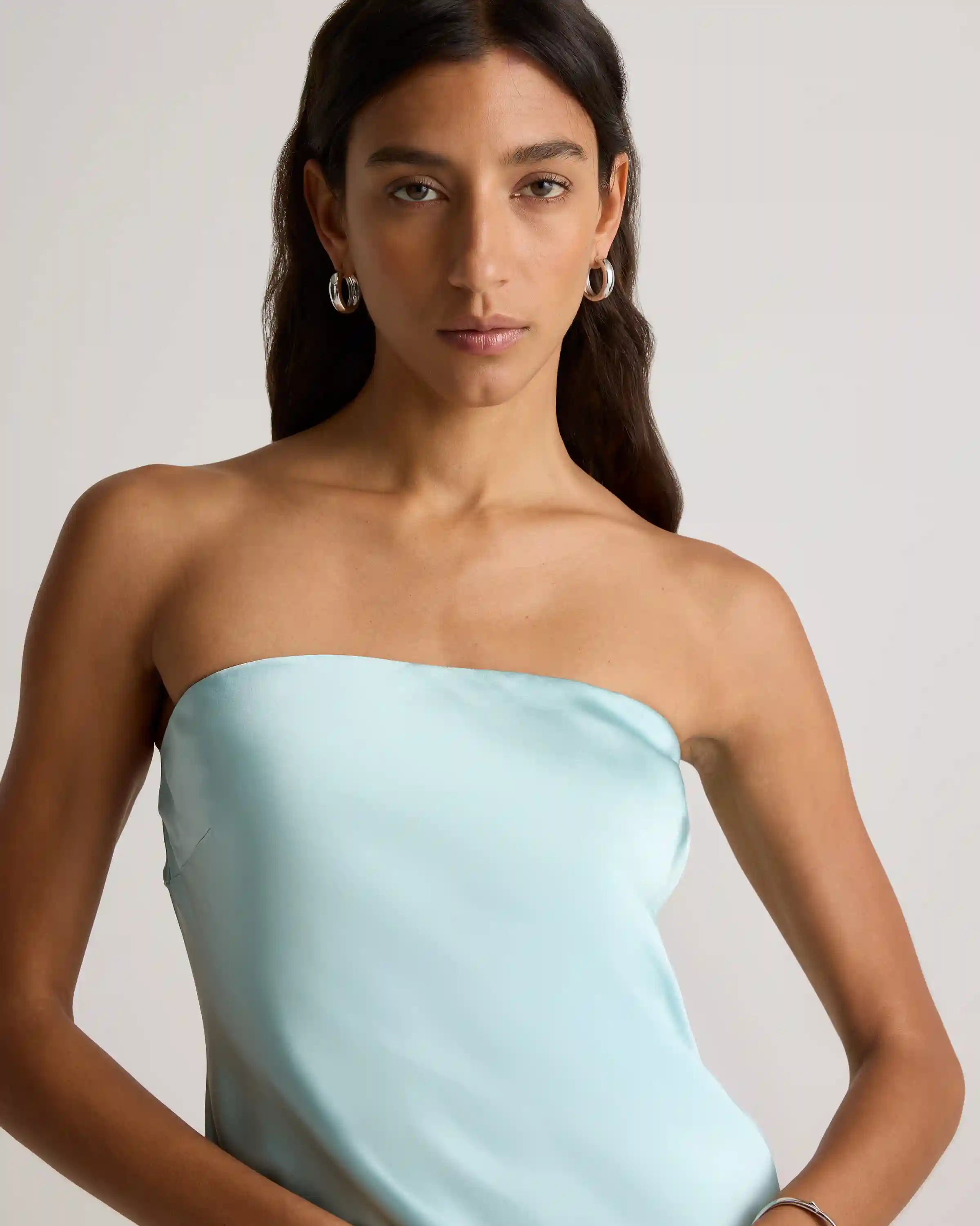 100% Washable Silk Strapless Midi Dress