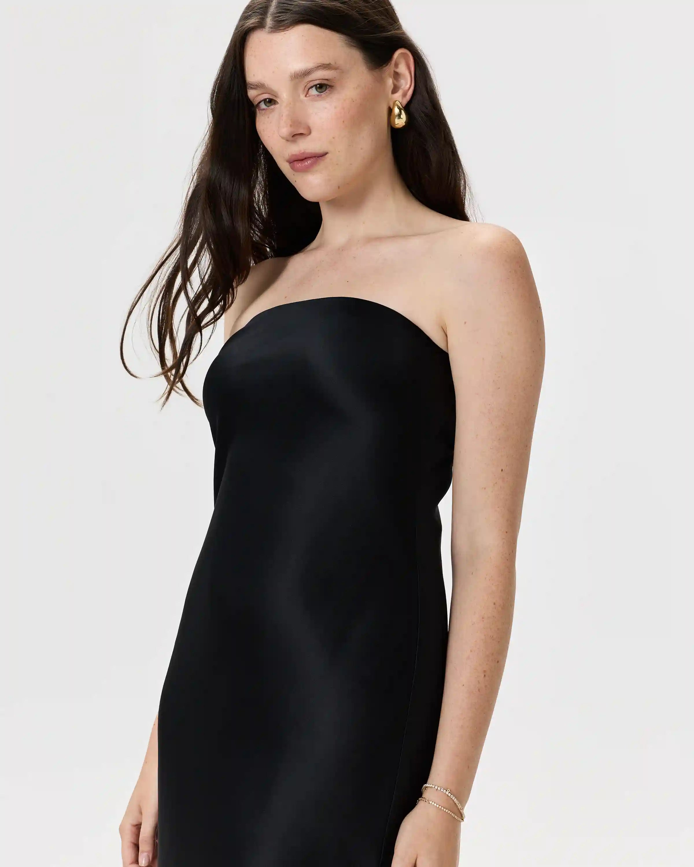 100% Washable Silk Strapless Midi Dress