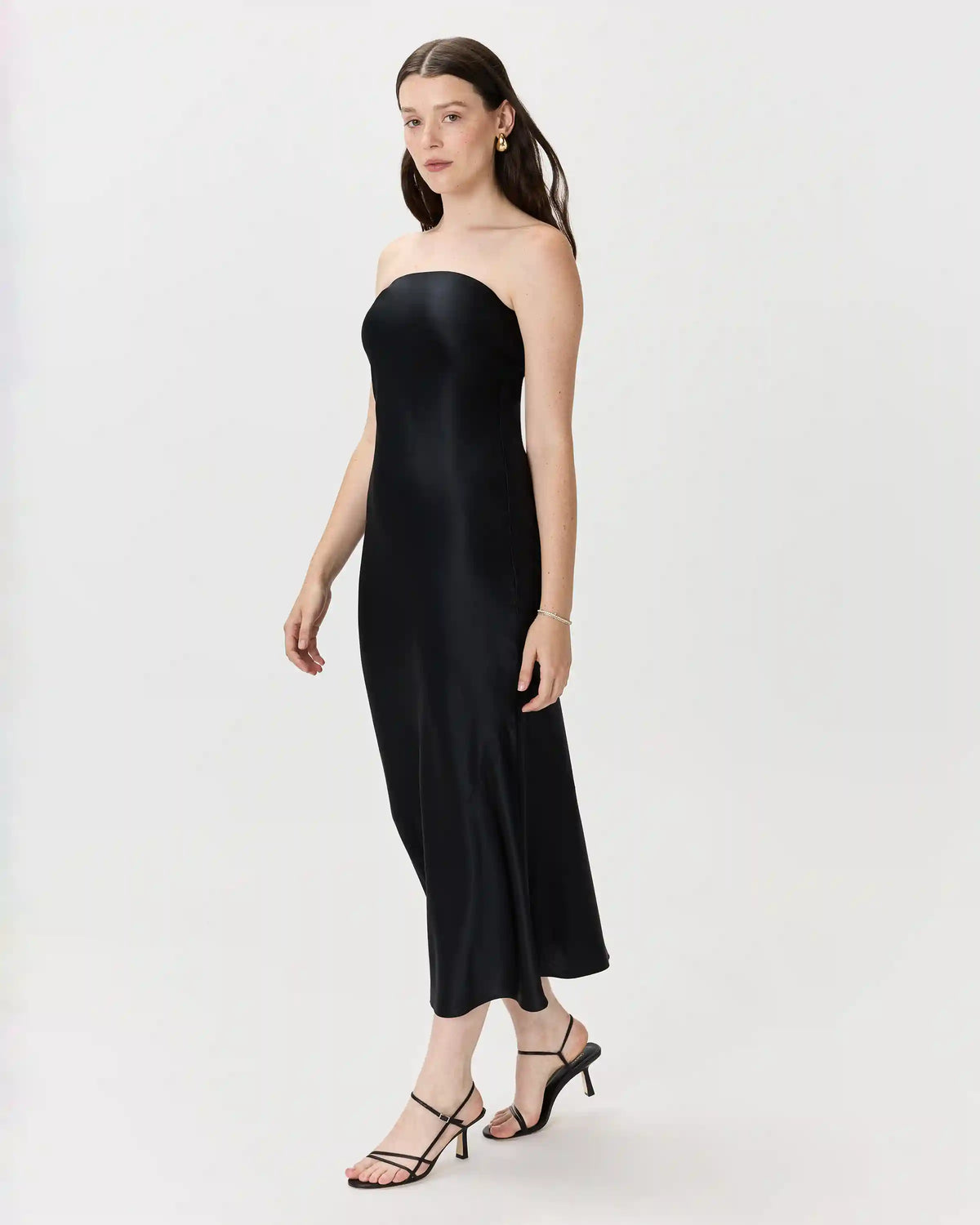 100% Washable Silk Strapless Midi Dress