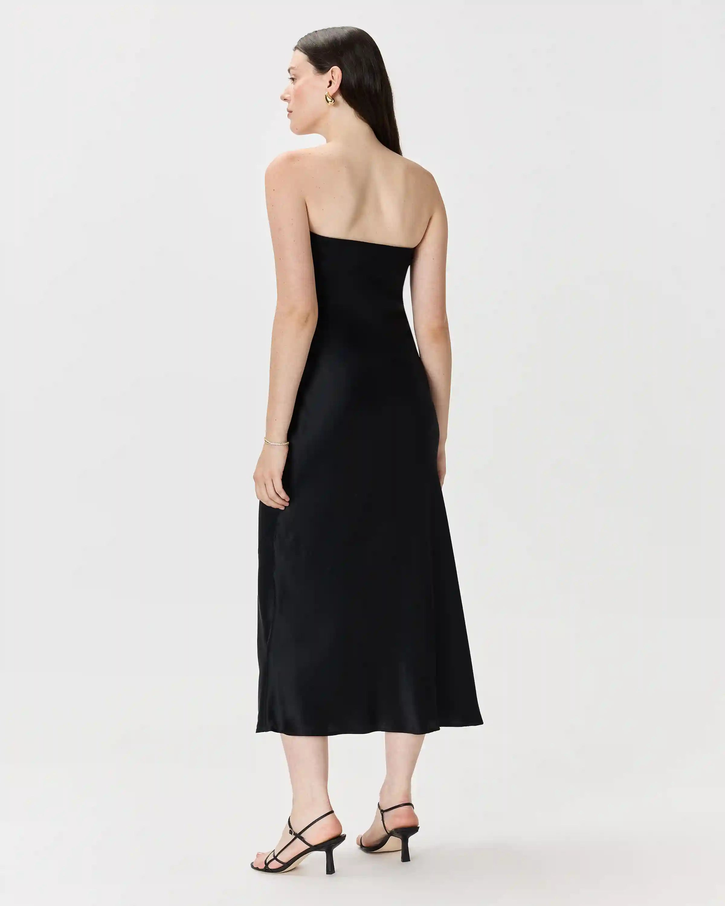 100% Washable Silk Strapless Midi Dress
