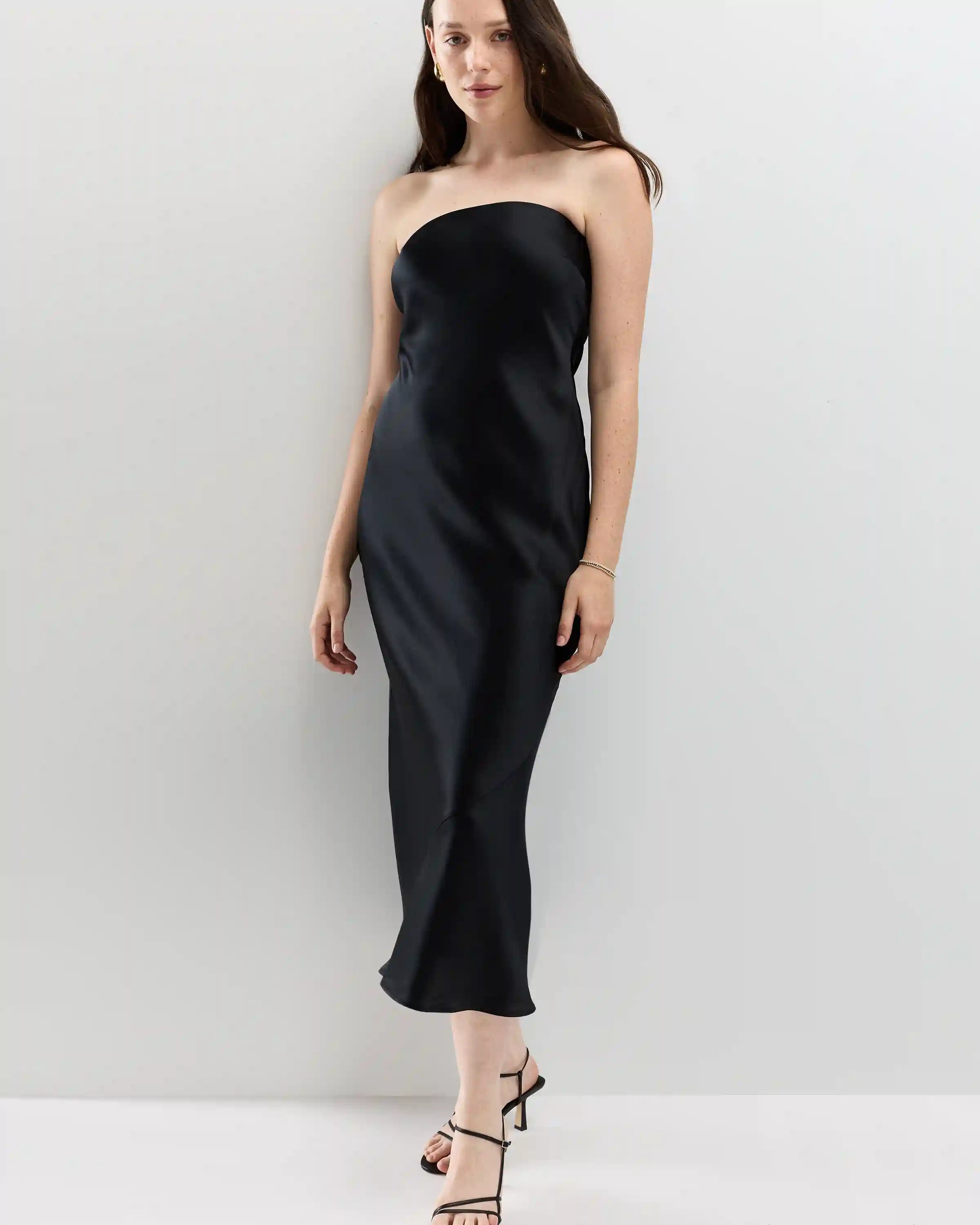 100% Washable Silk Strapless Midi Dress