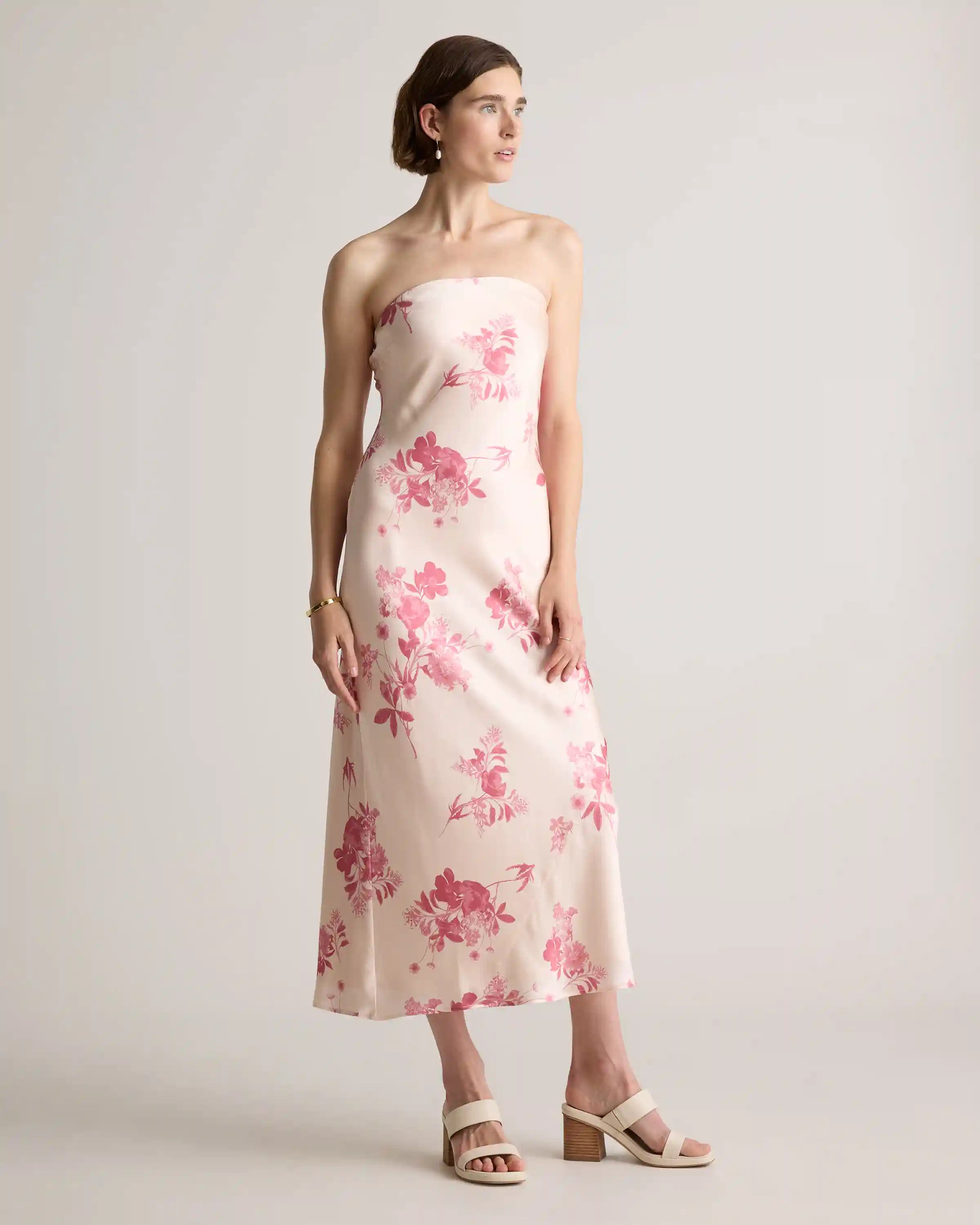 100% Washable Silk Strapless Midi Dress
