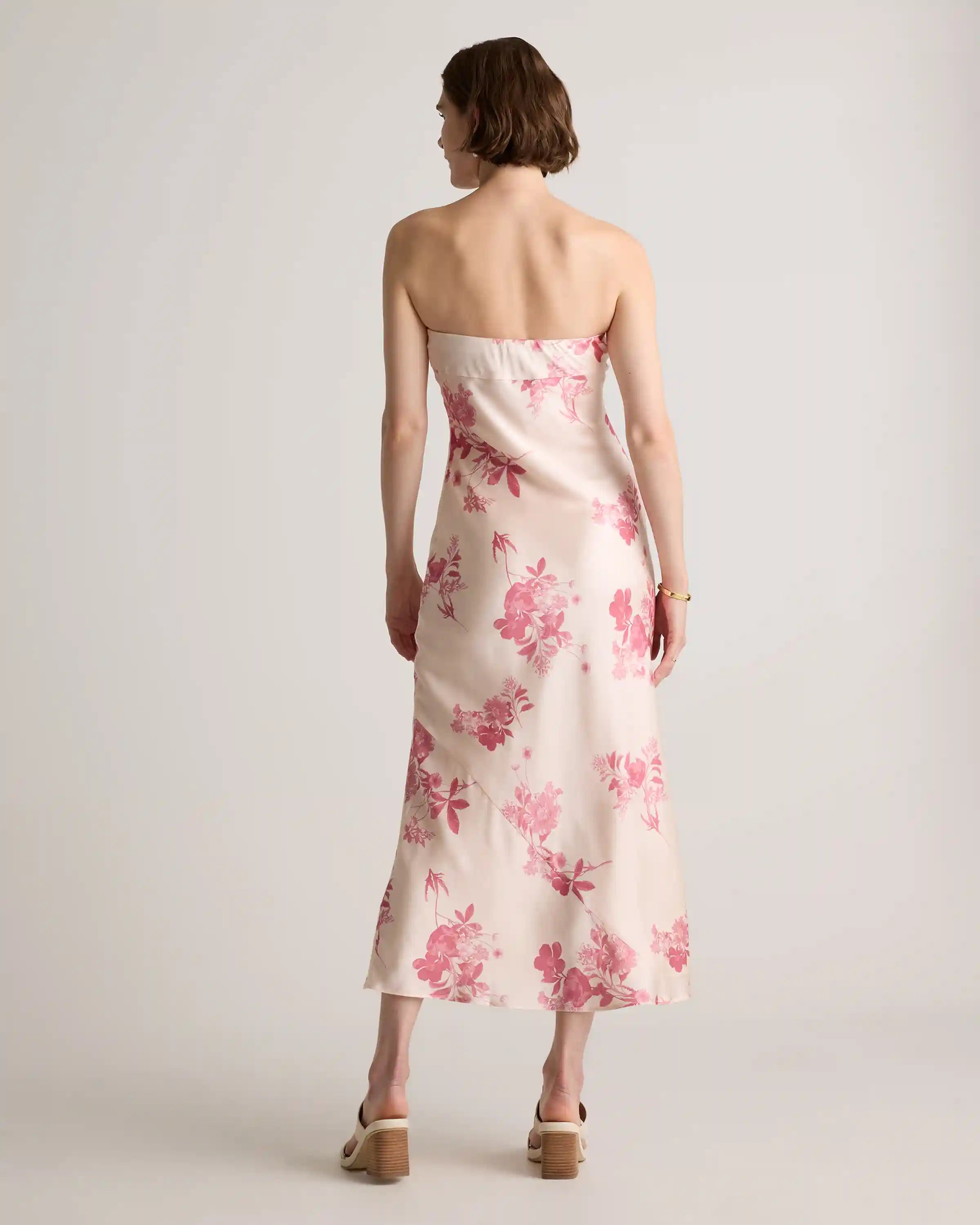 100% Washable Silk Strapless Midi Dress