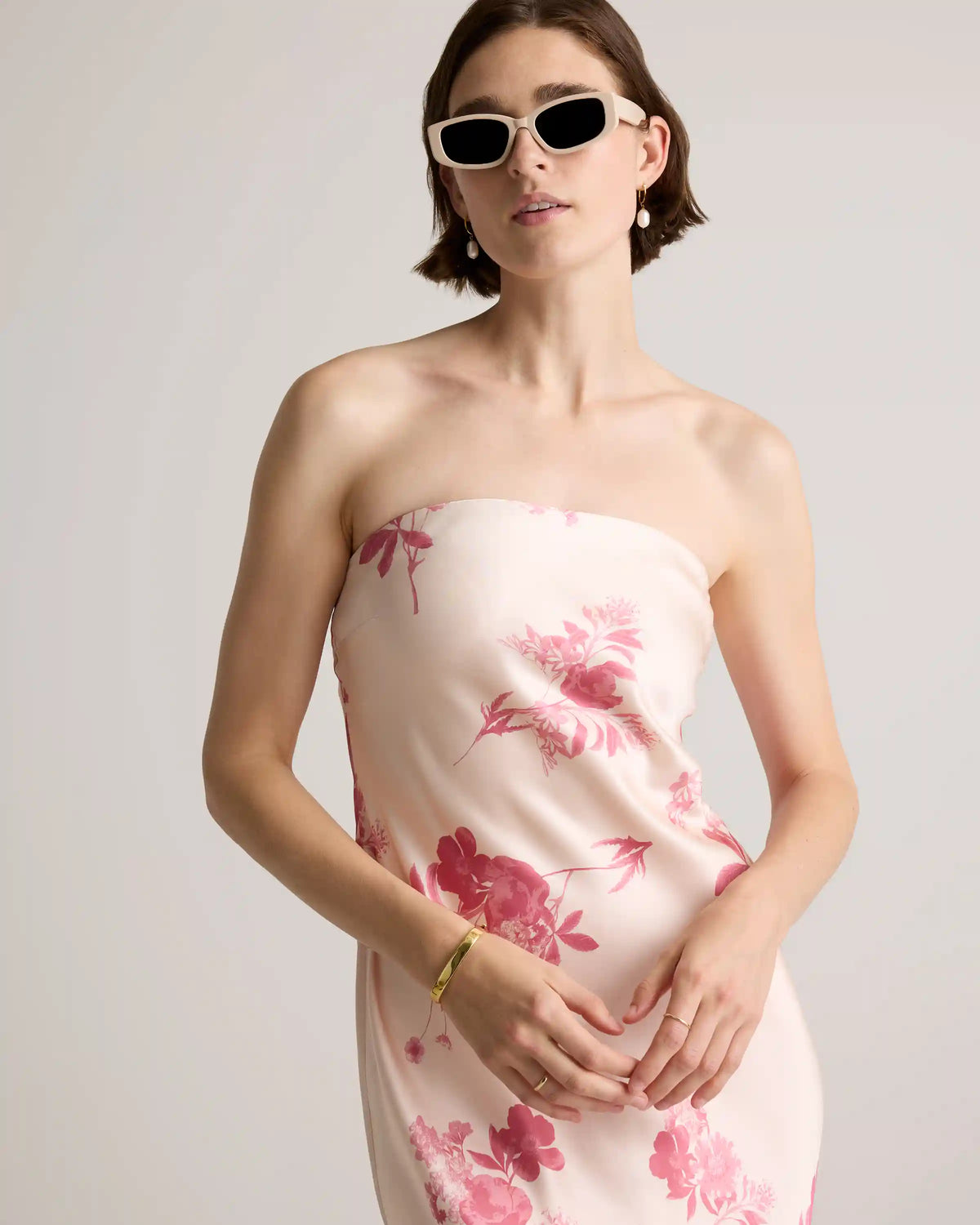 100% Washable Silk Strapless Midi Dress