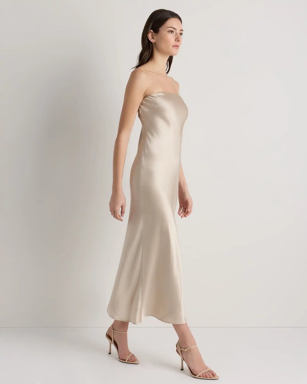 100% Washable Silk Strapless Midi Dress