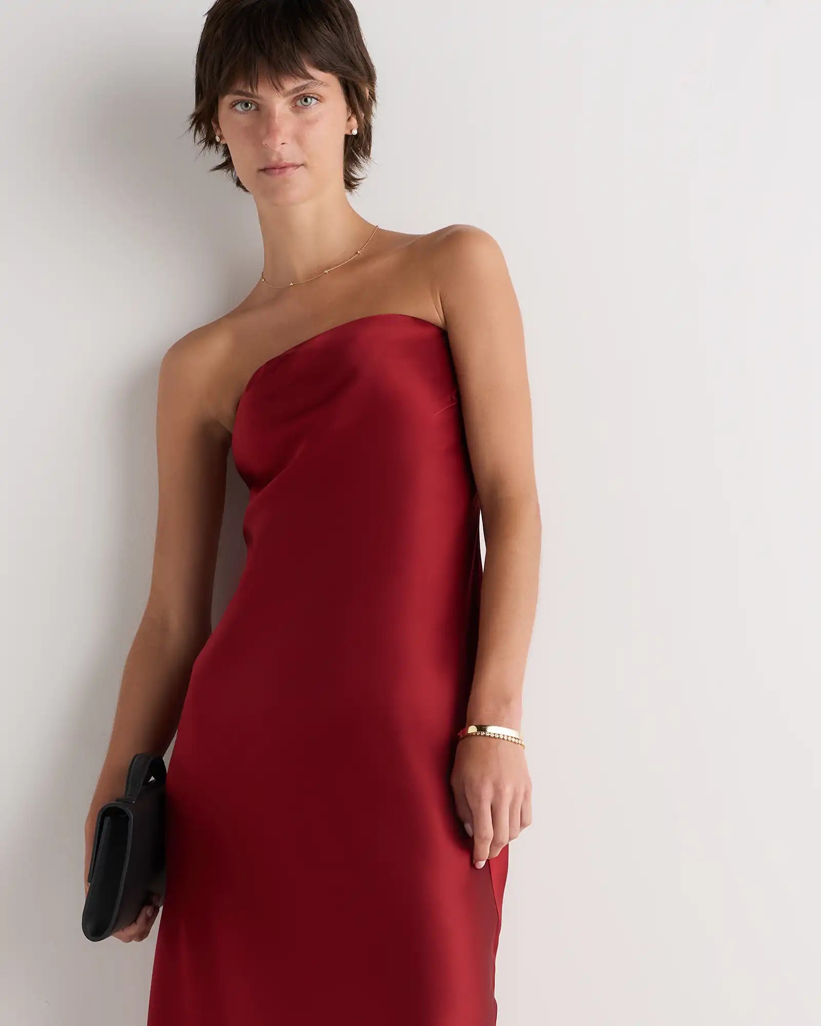 100% Washable Silk Strapless Midi Dress