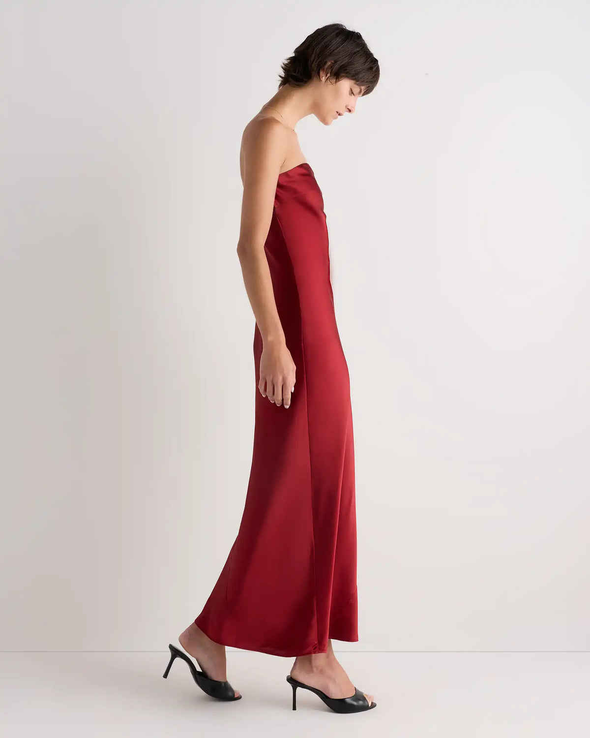 100% Washable Silk Strapless Midi Dress