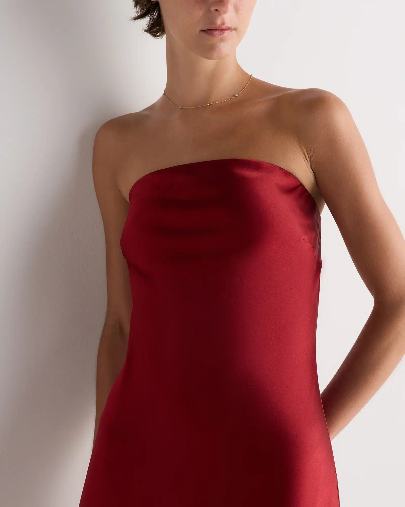 100% Washable Silk Strapless Midi Dress