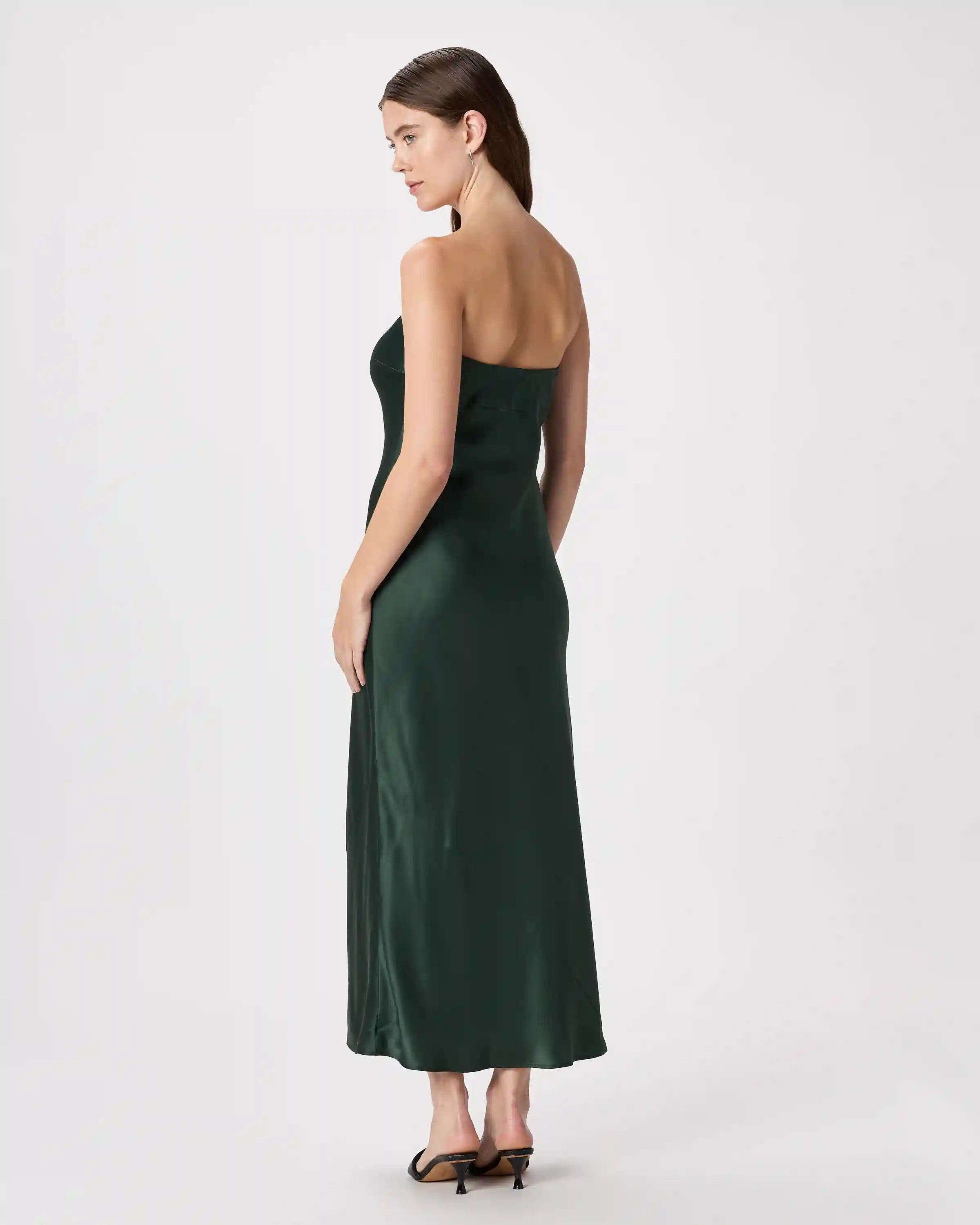 100% Washable Silk Strapless Midi Dress