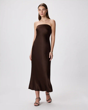 100% Washable Silk Strapless Midi Dress