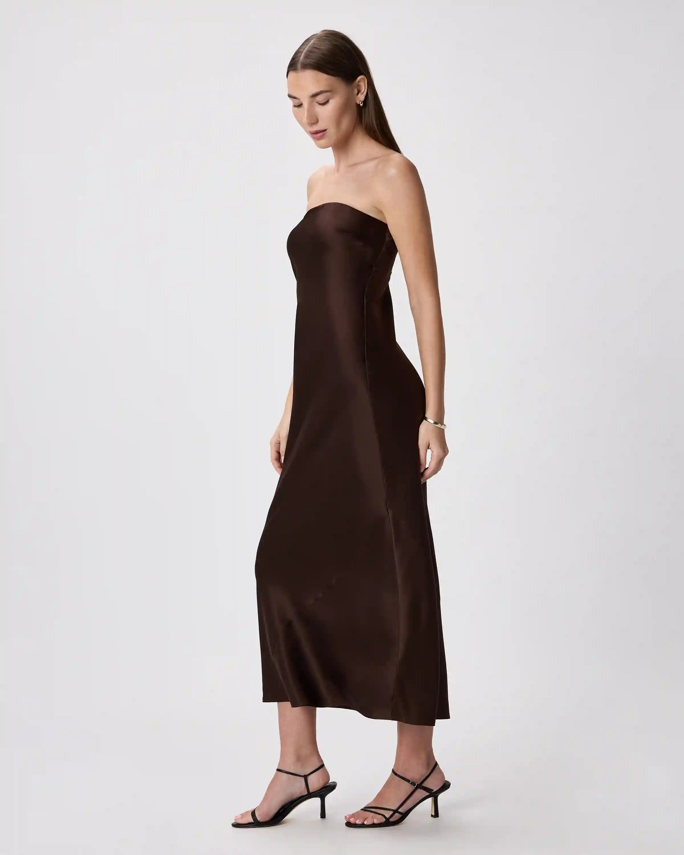 100% Washable Silk Strapless Midi Dress