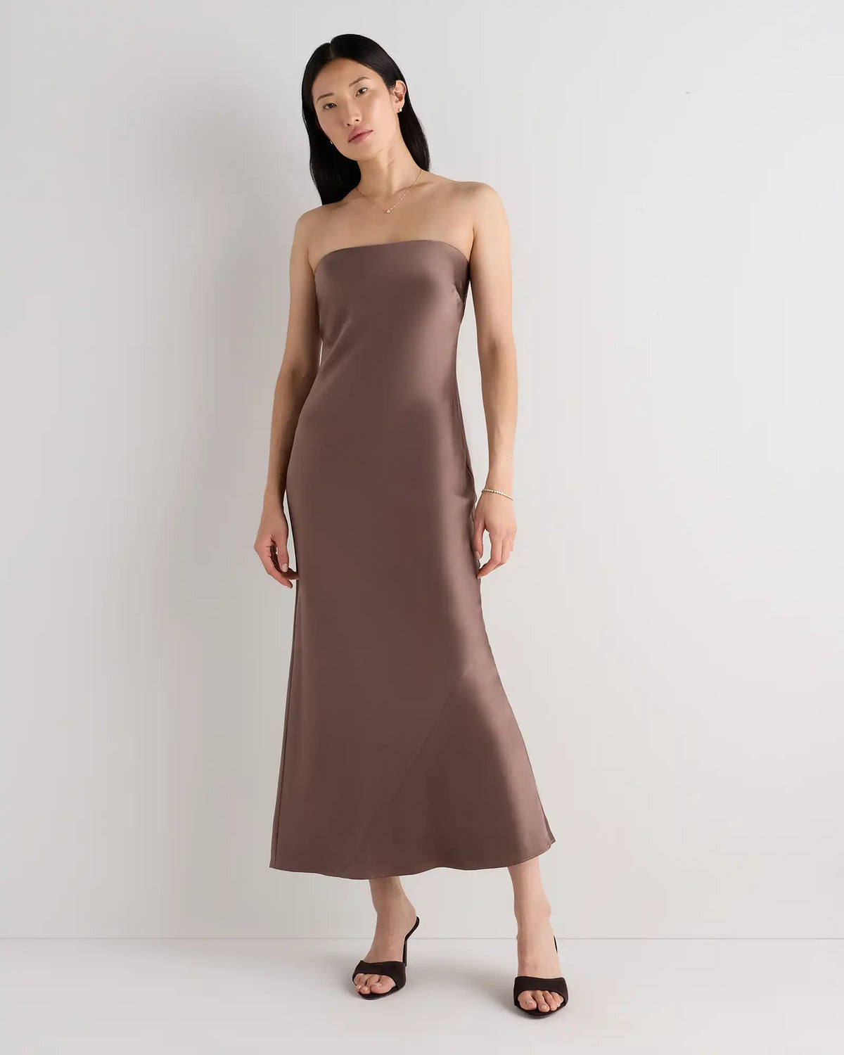 100% Washable Silk Strapless Midi Dress
