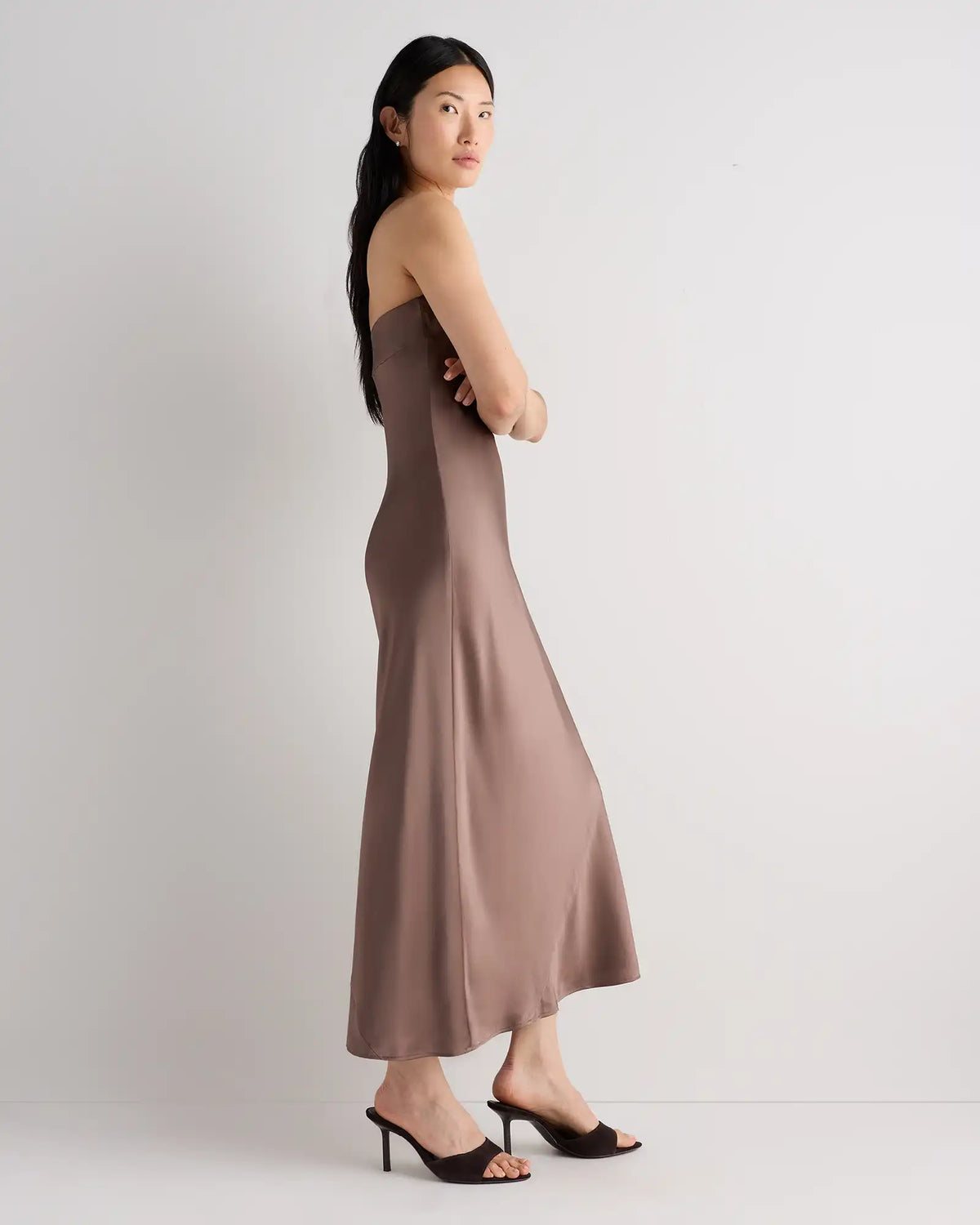 100% Washable Silk Strapless Midi Dress