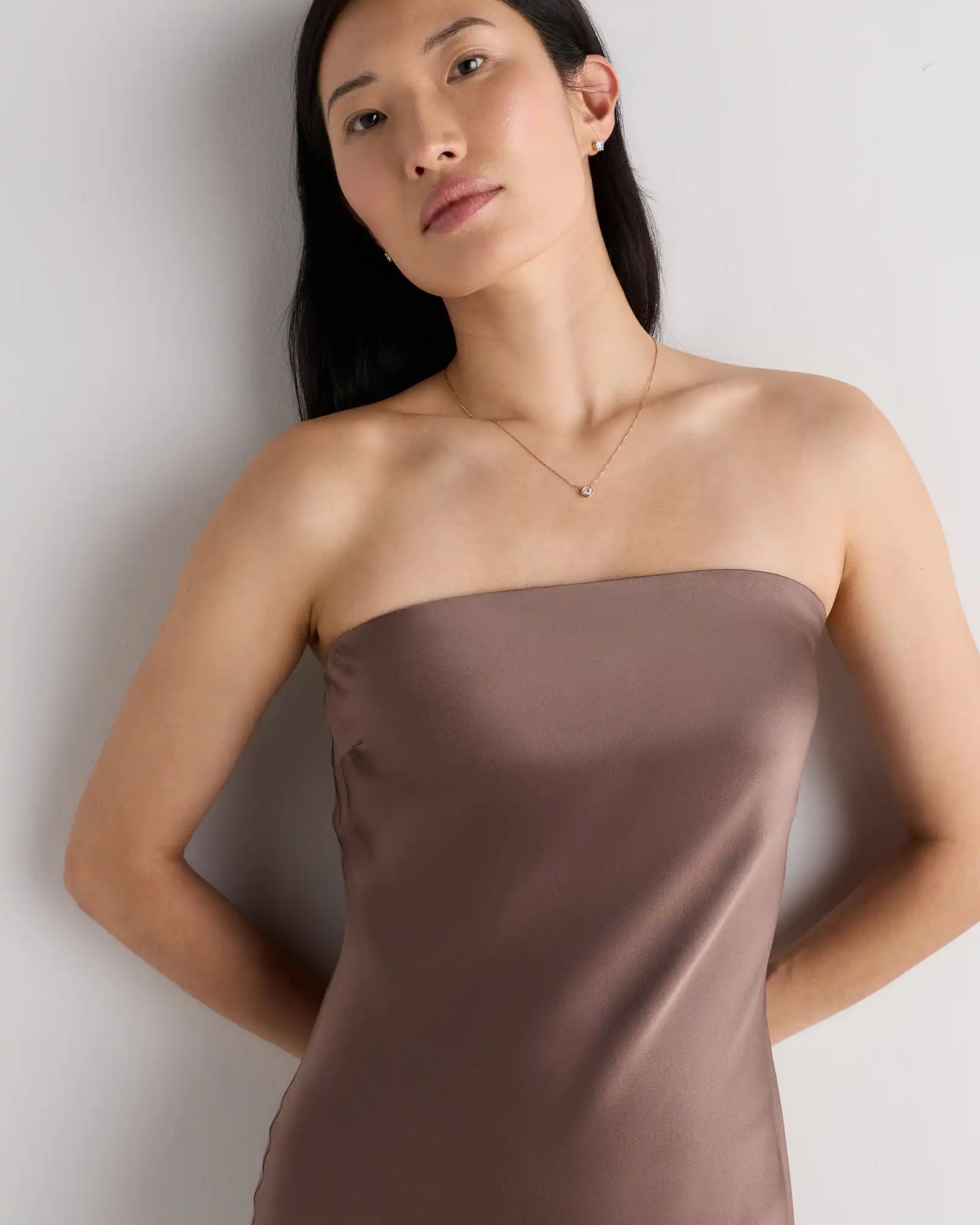 100% Washable Silk Strapless Midi Dress