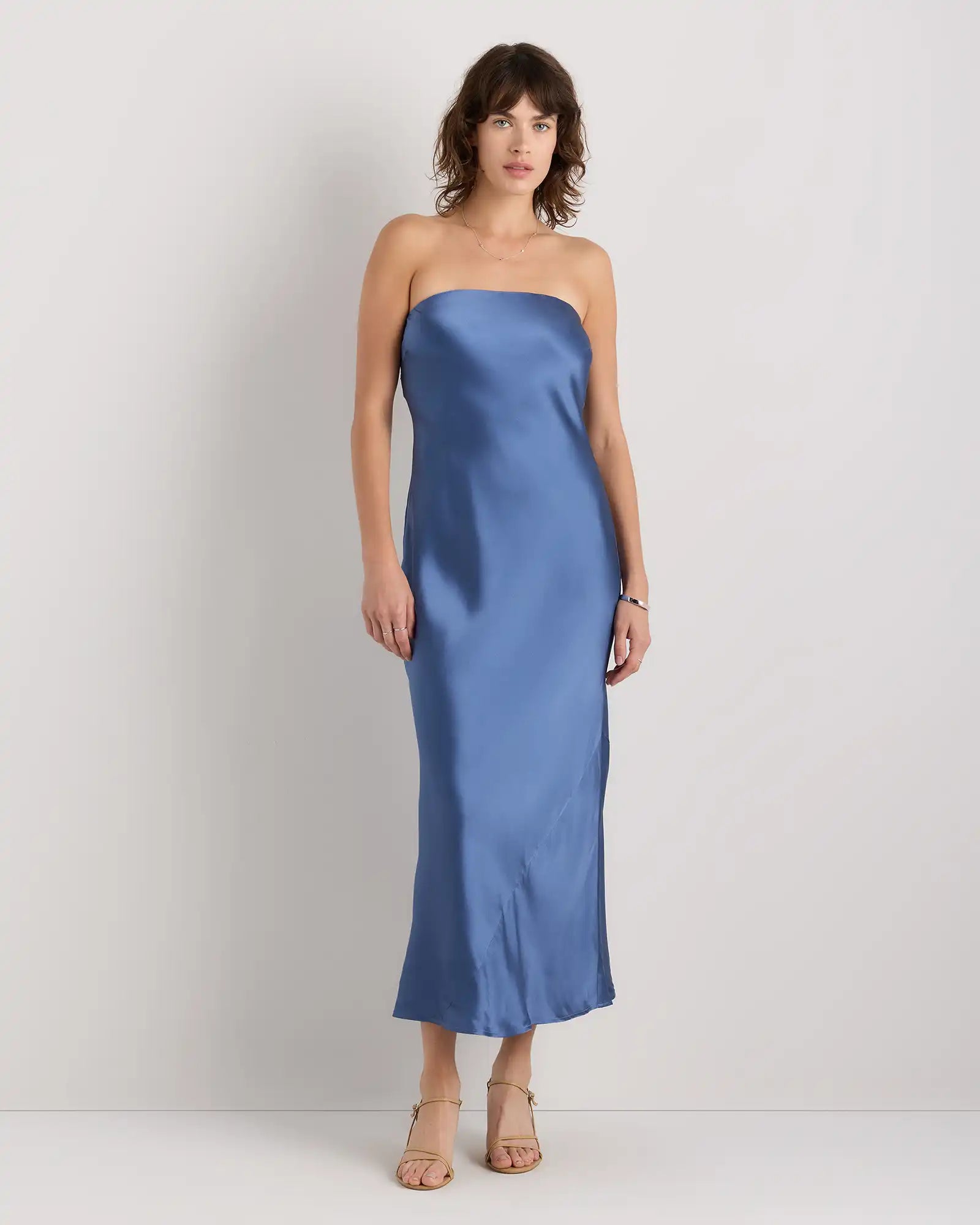 100% Washable Silk Strapless Midi Dress