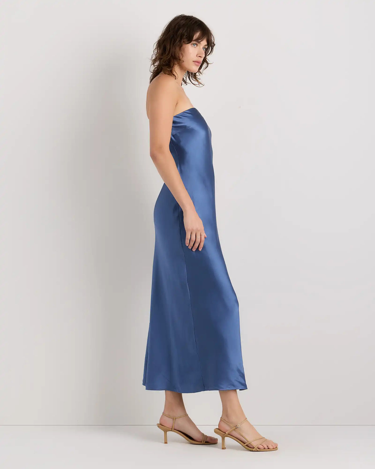 100% Washable Silk Strapless Midi Dress