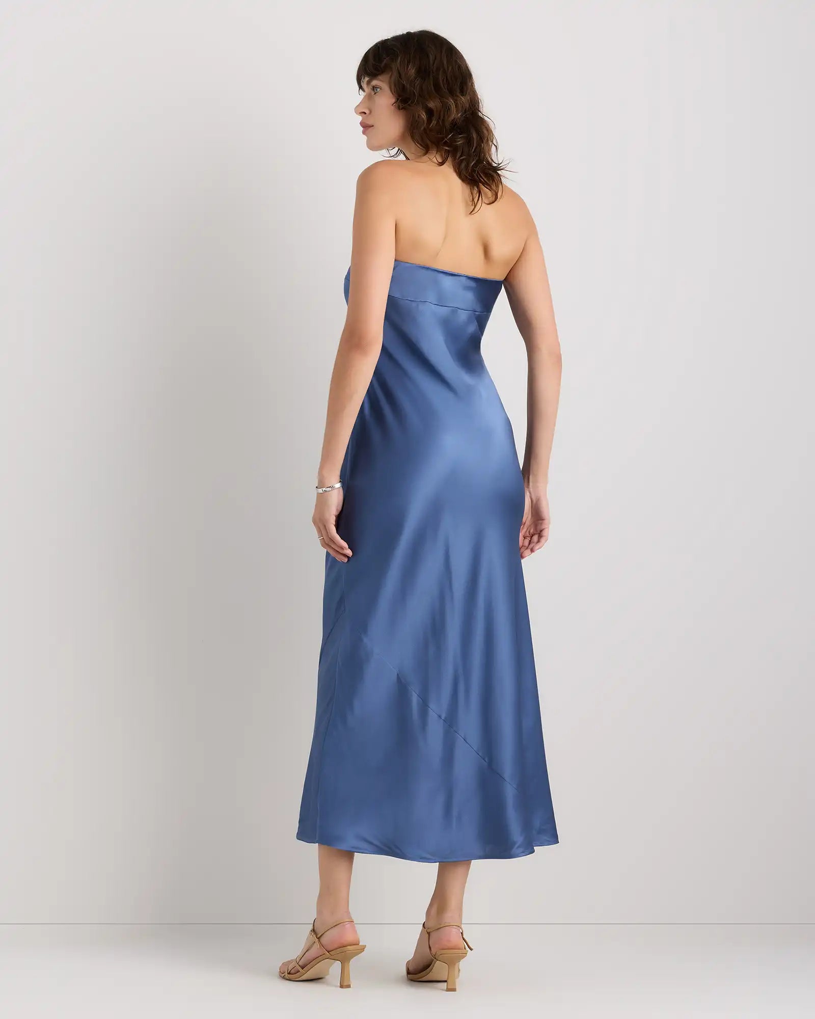 100% Washable Silk Strapless Midi Dress