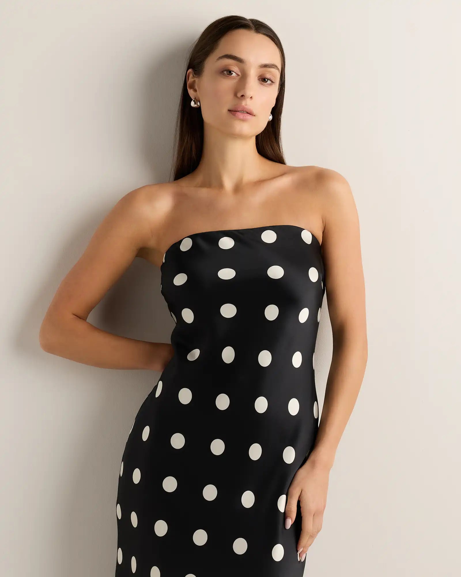 100% Washable Silk Strapless Midi Dress