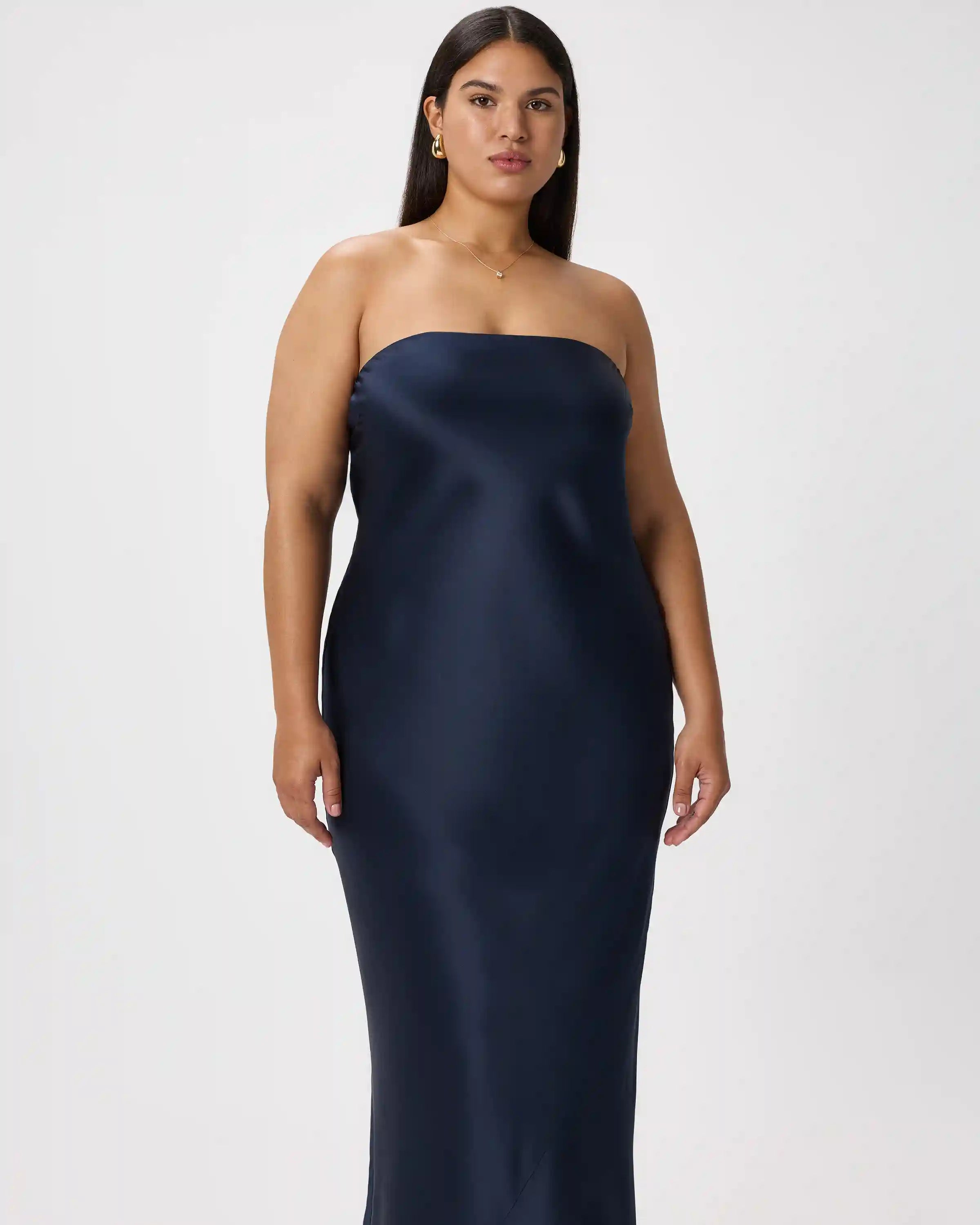 100% Washable Silk Strapless Midi Dress