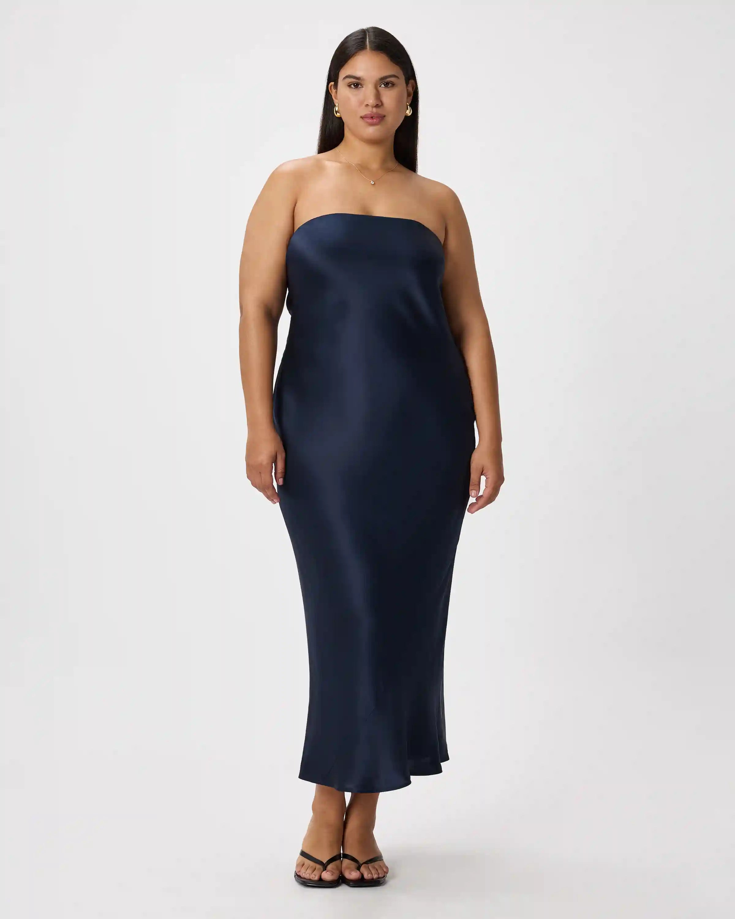 100% Washable Silk Strapless Midi Dress