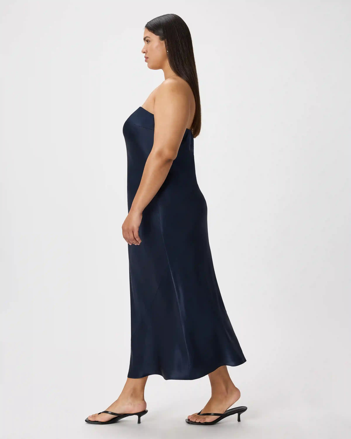 100% Washable Silk Strapless Midi Dress