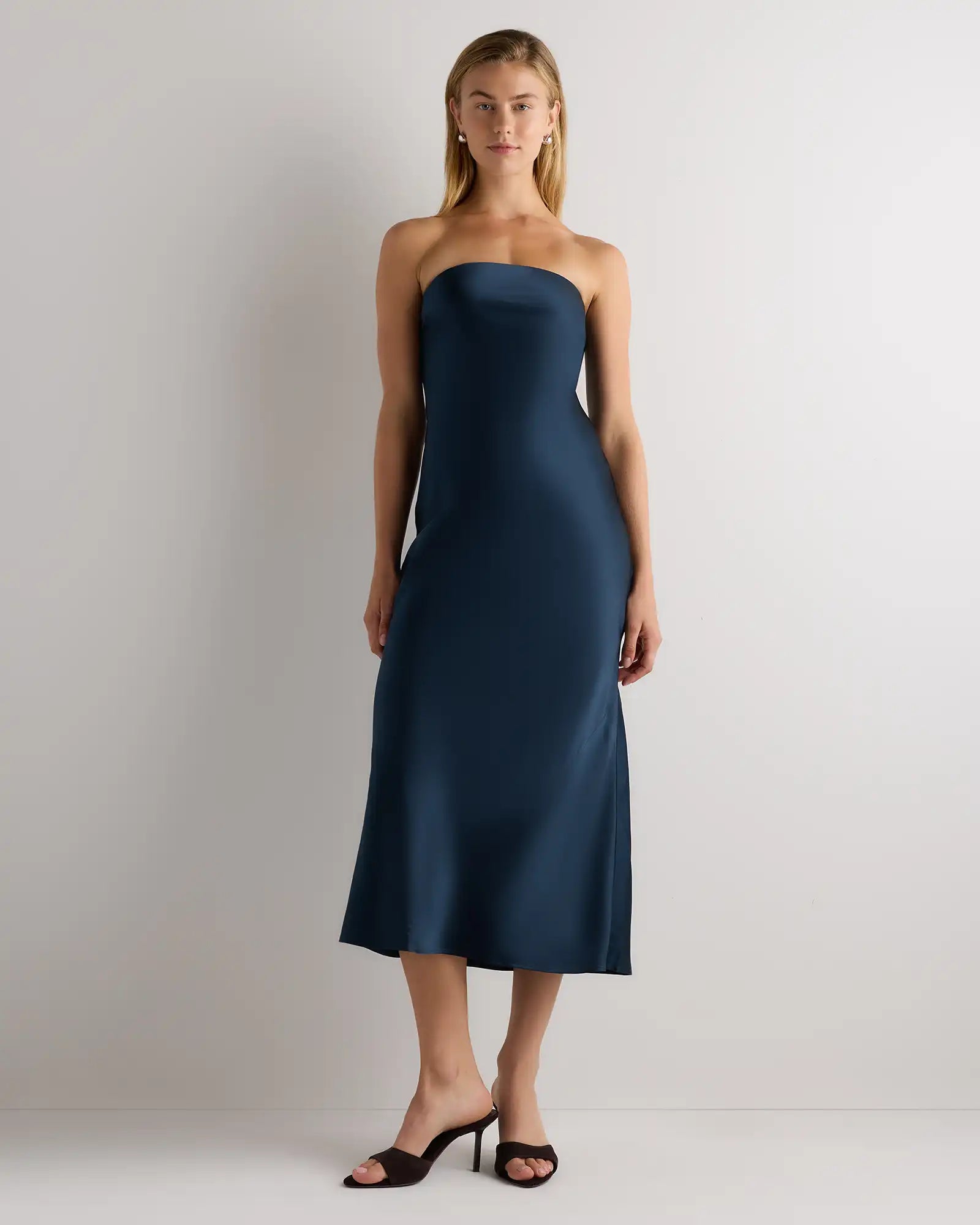 100% Washable Silk Strapless Midi Dress