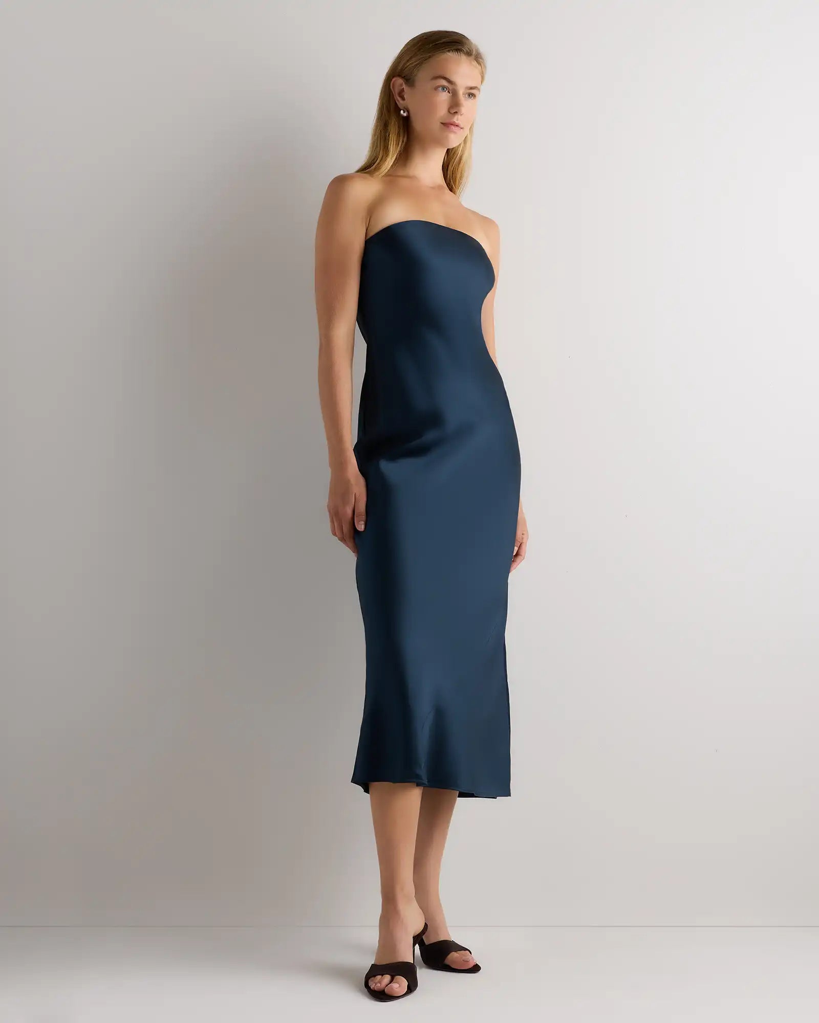 100% Washable Silk Strapless Midi Dress