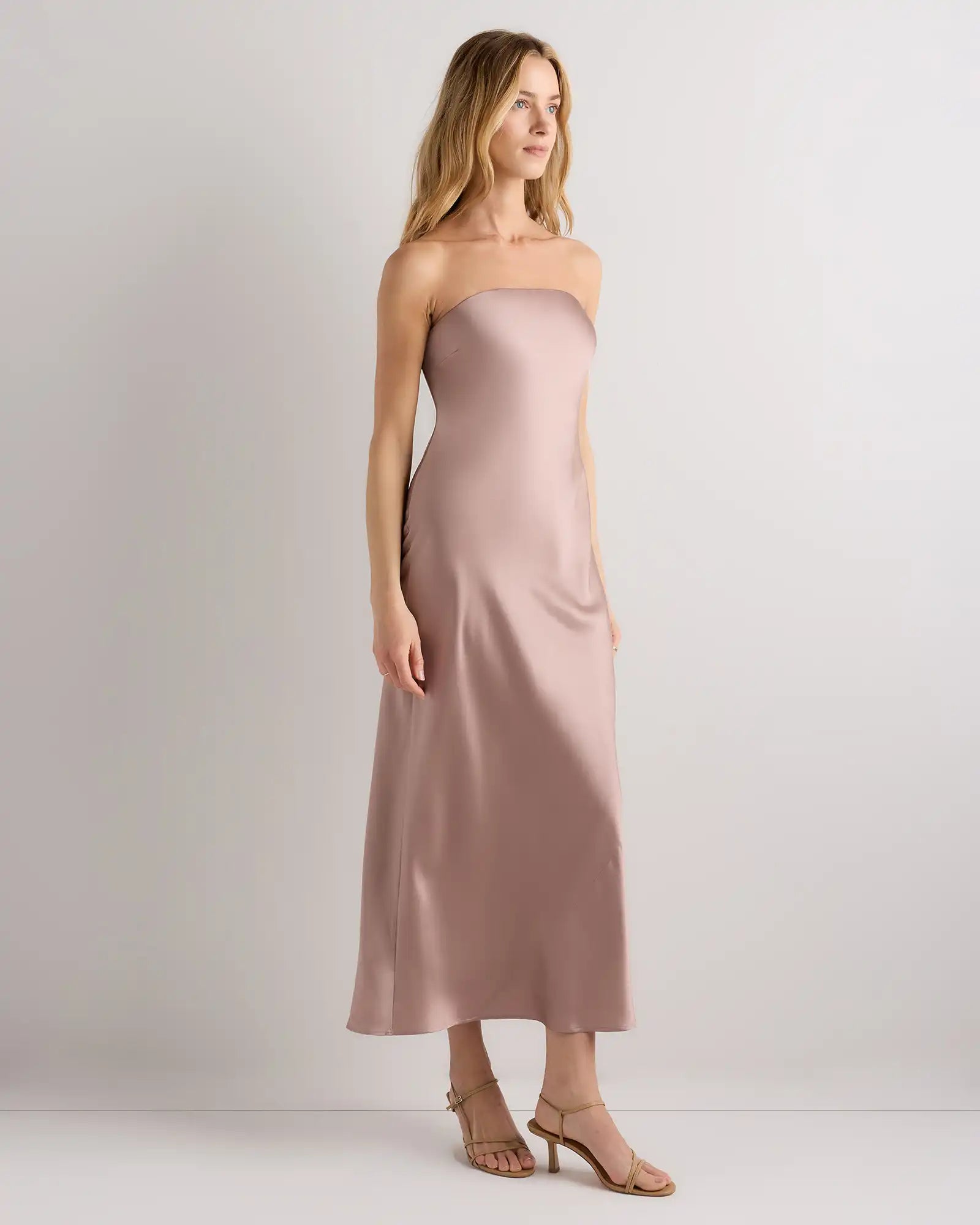 100% Washable Silk Strapless Midi Dress