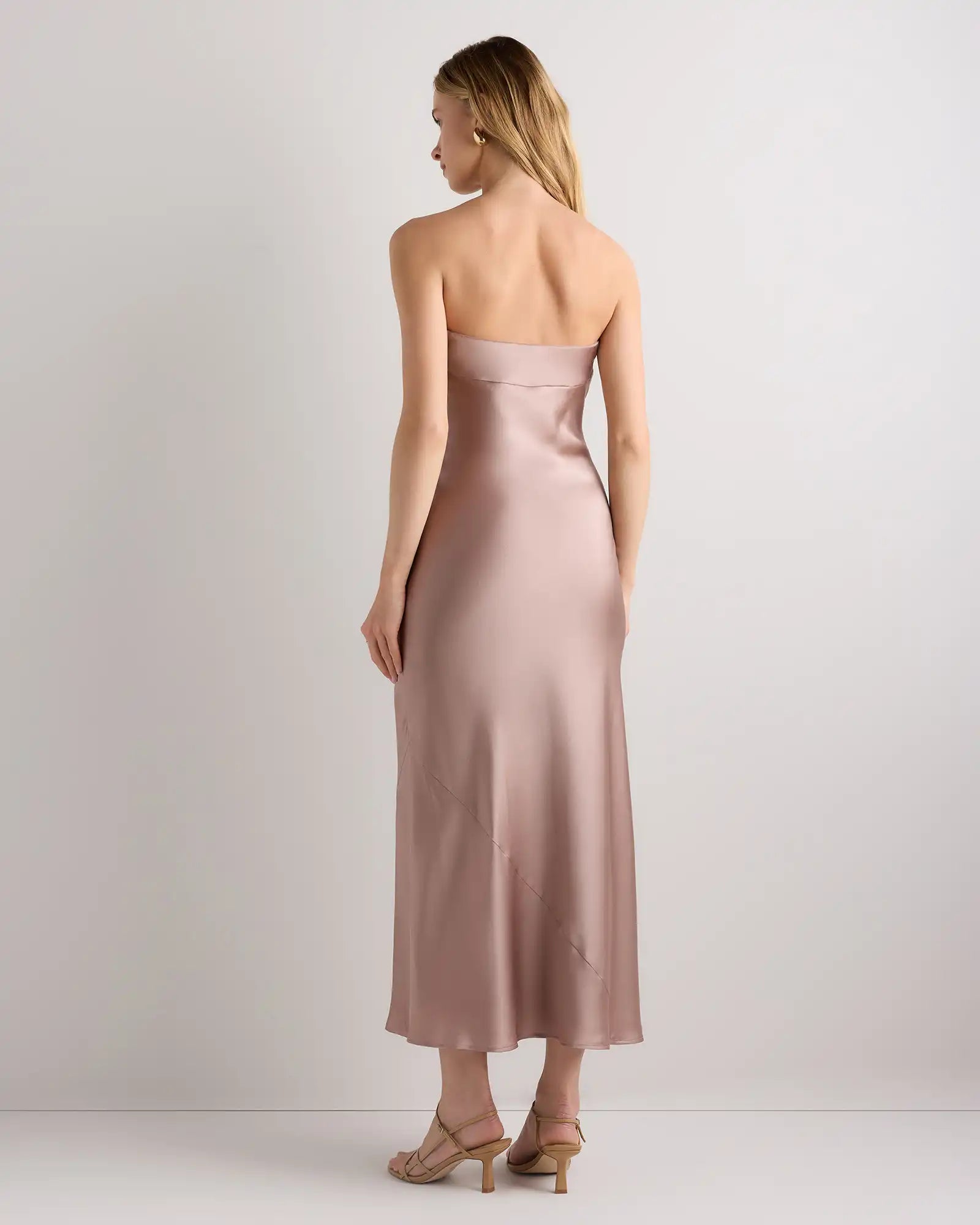 100% Washable Silk Strapless Midi Dress