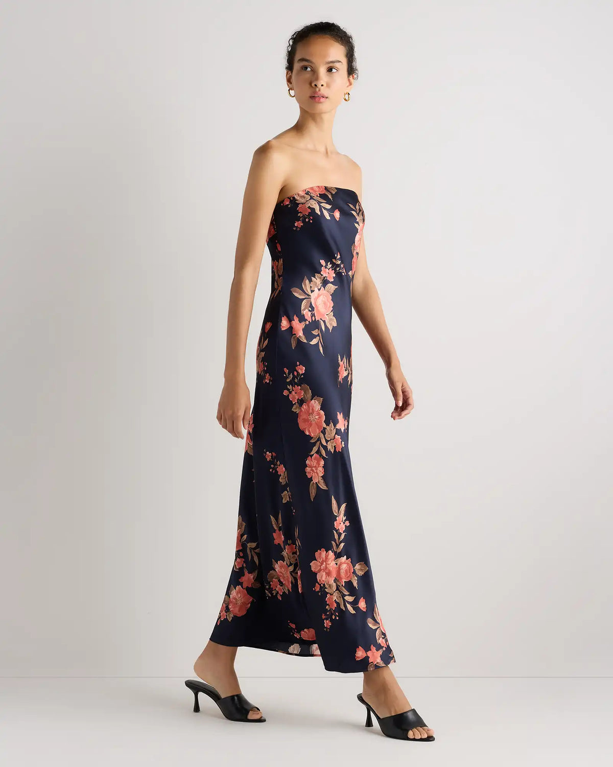 100% Washable Silk Strapless Midi Dress