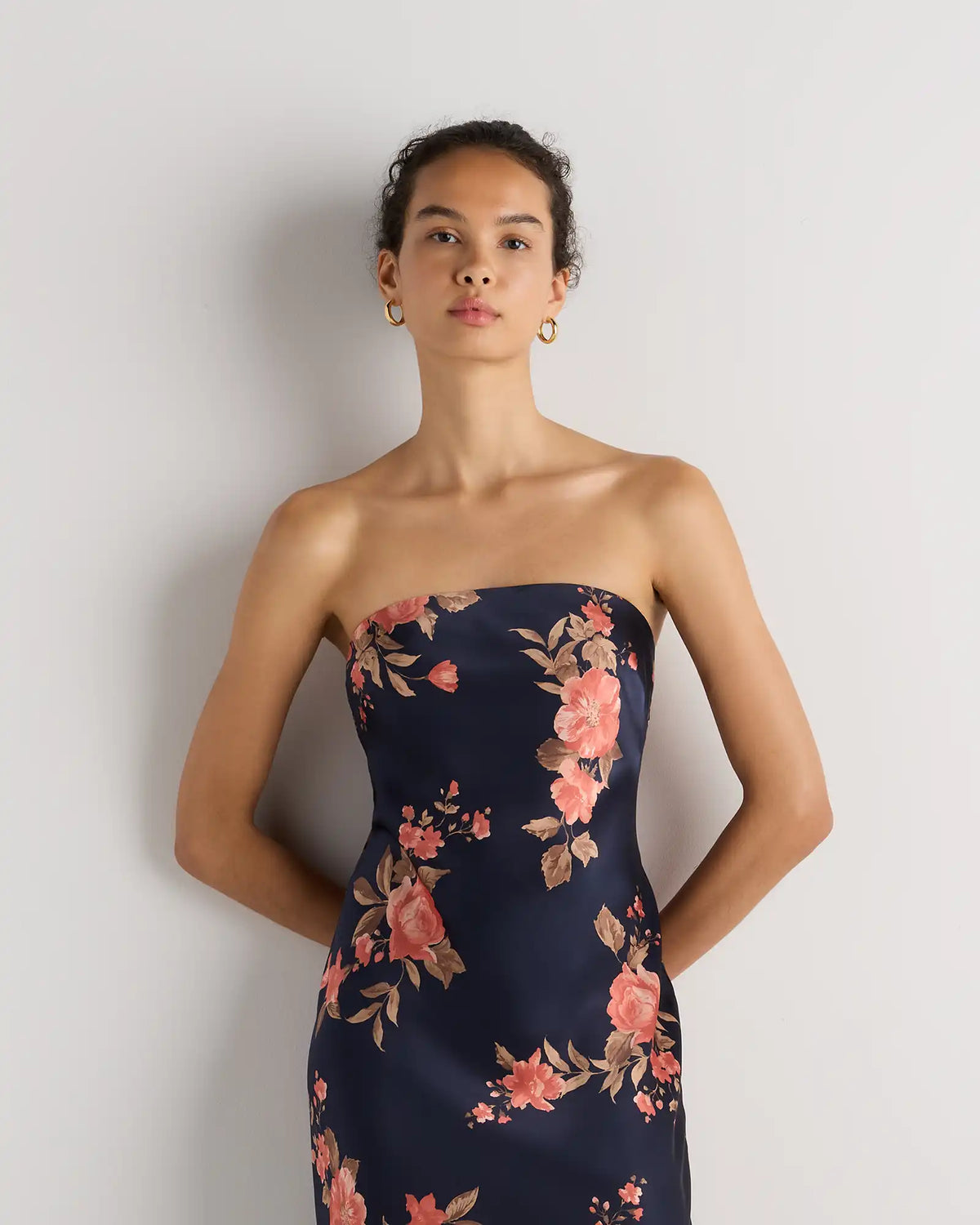 100% Washable Silk Strapless Midi Dress