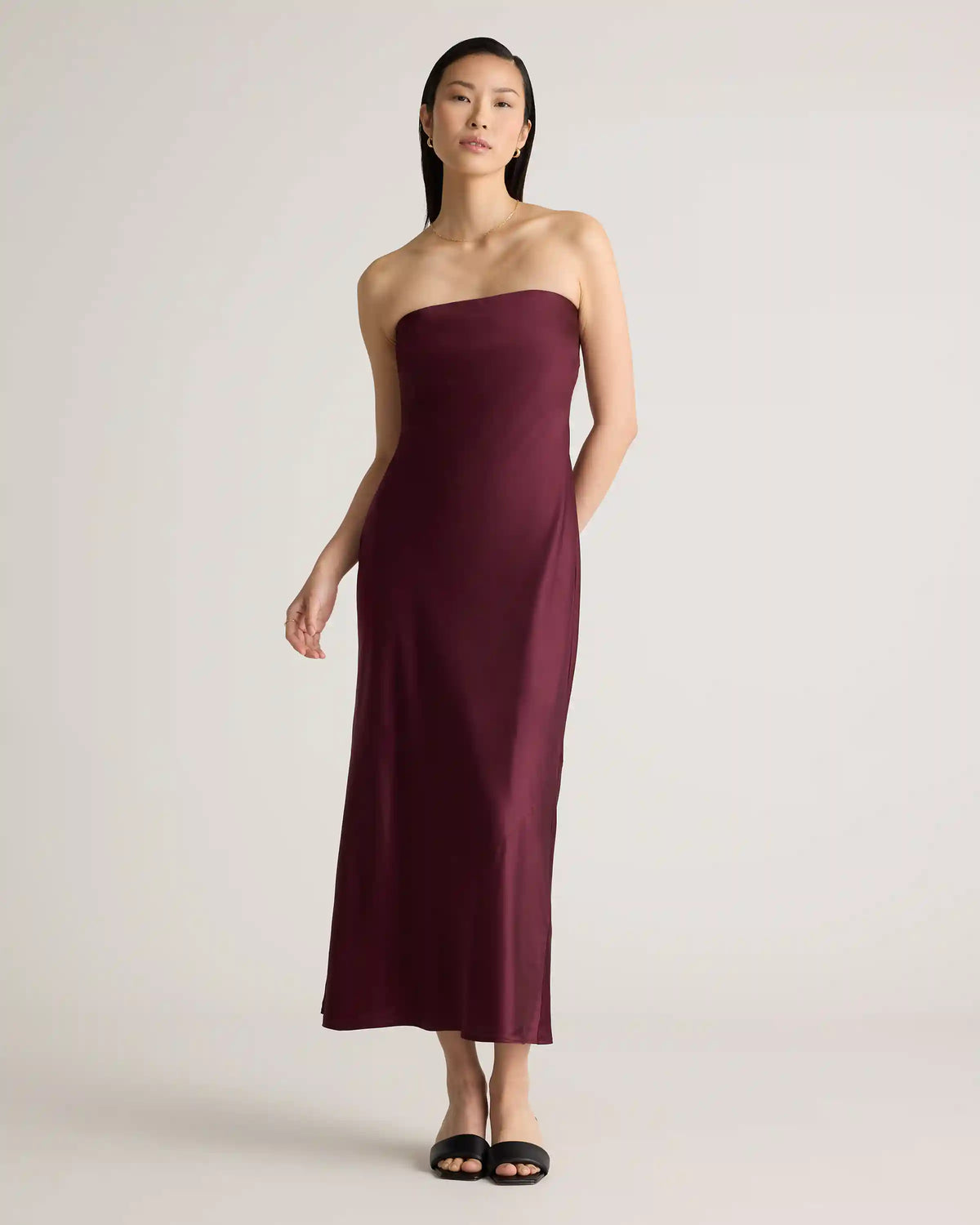 100% Washable Silk Strapless Midi Dress