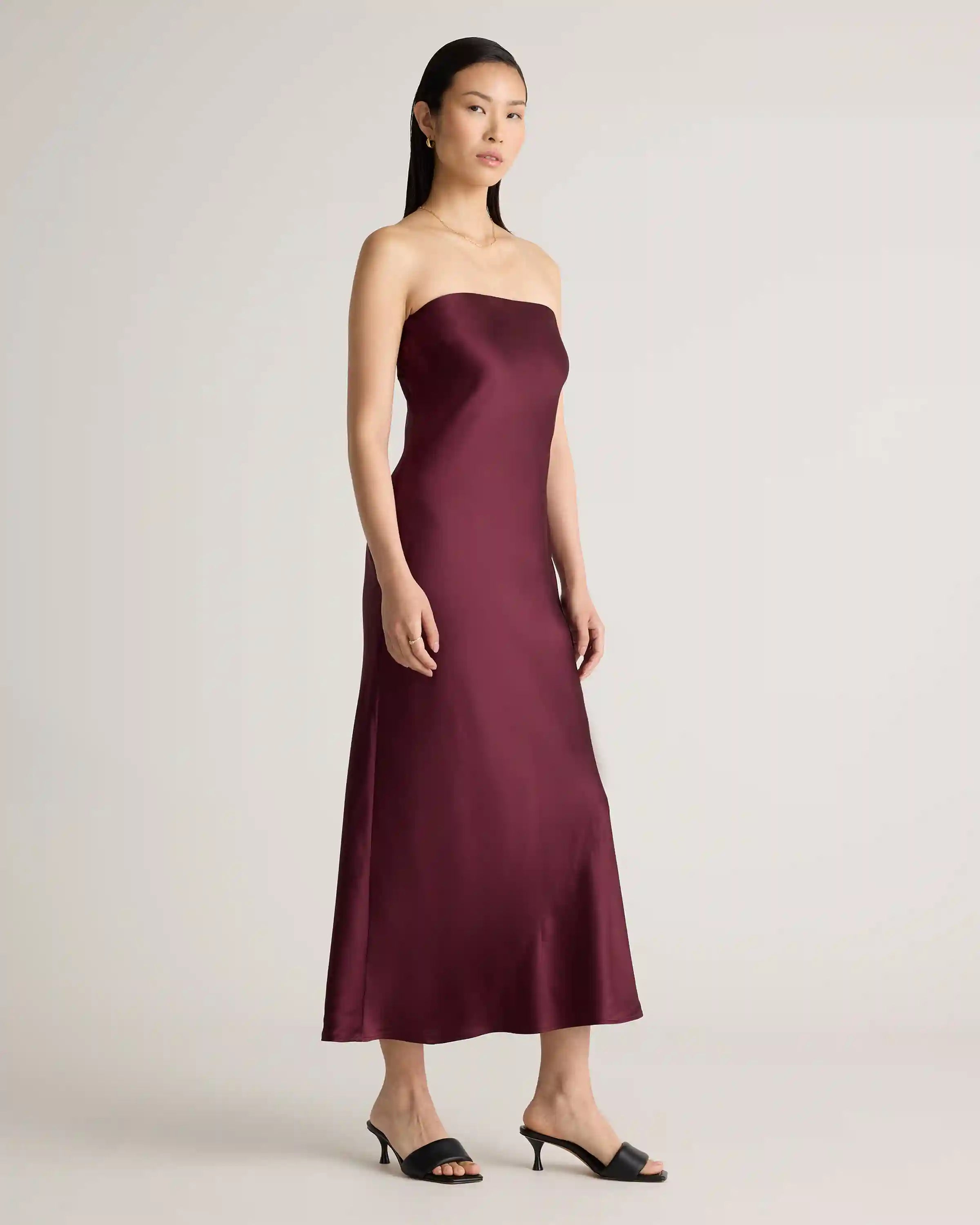 100% Washable Silk Strapless Midi Dress