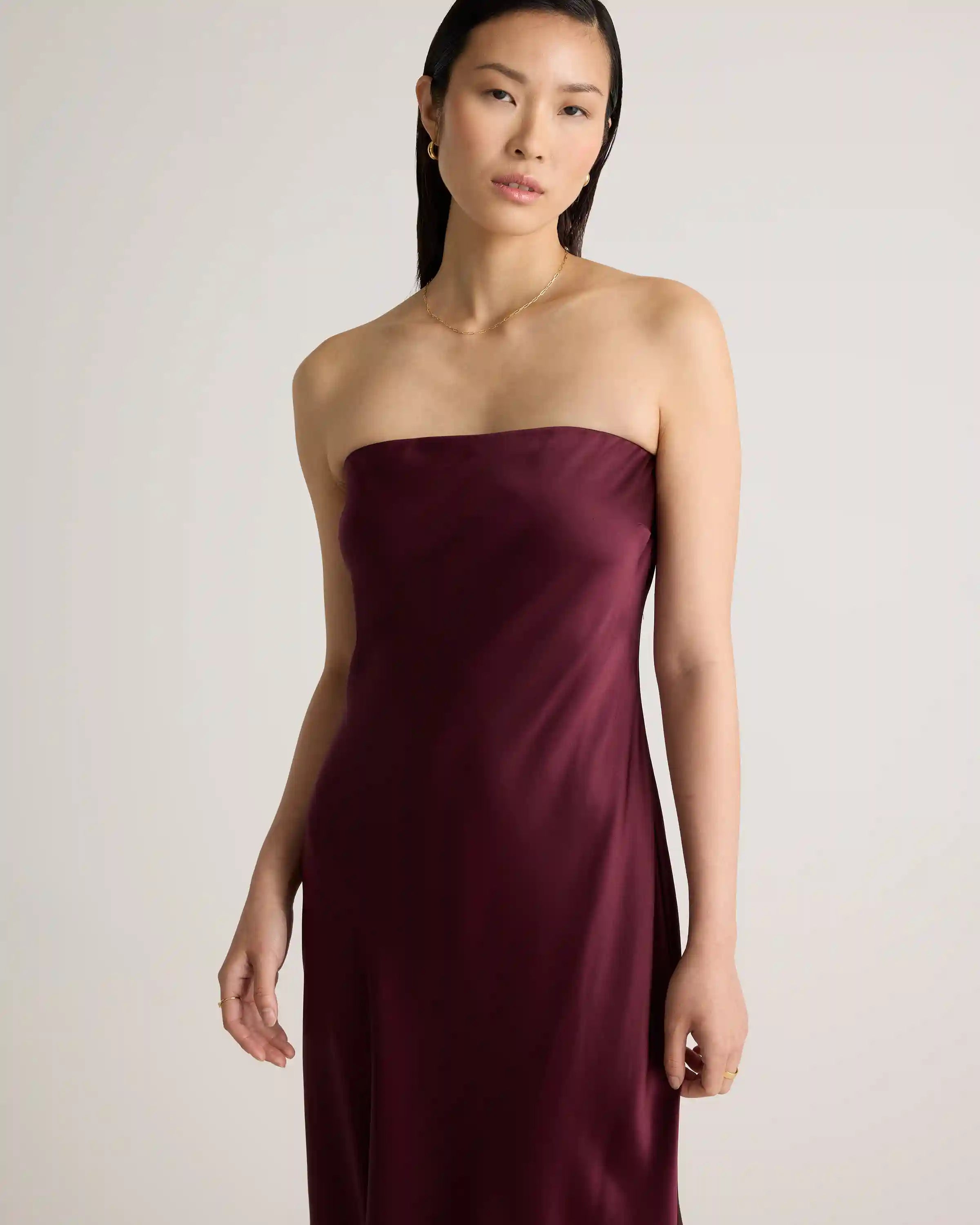 100% Washable Silk Strapless Midi Dress