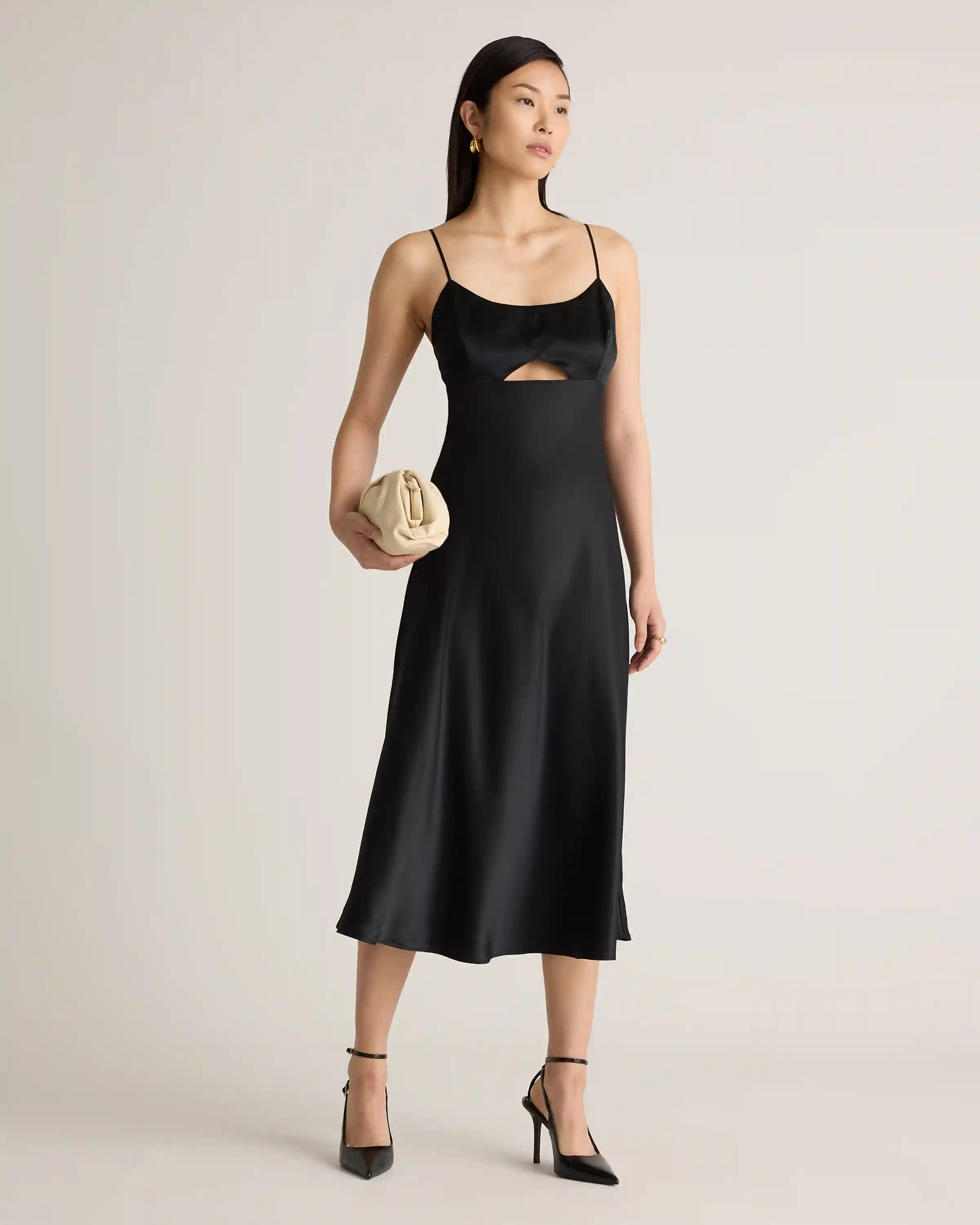 100% Washable Silk Cutout Midi Slip Dress