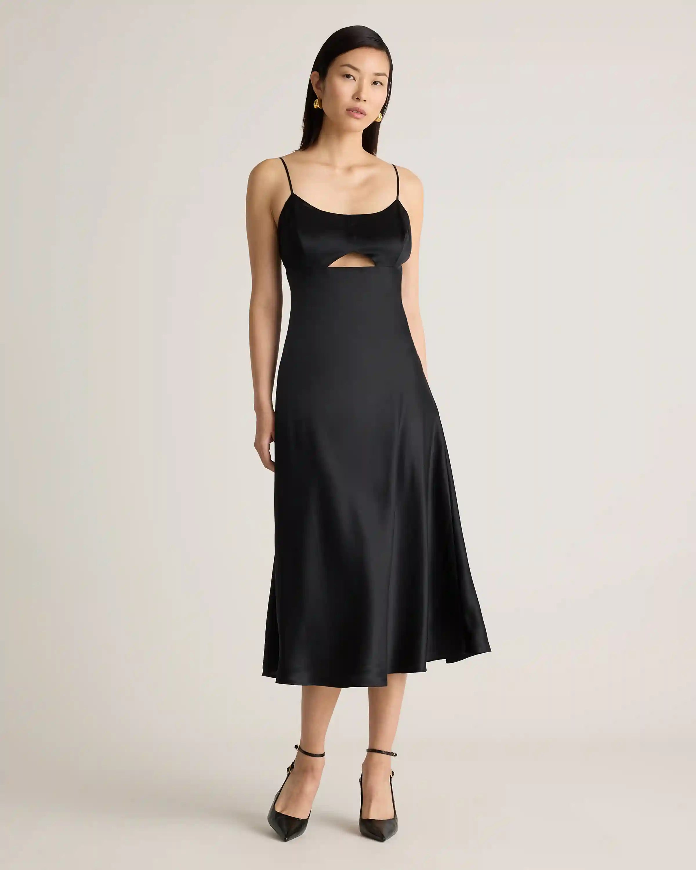100% Washable Silk Cutout Midi Slip Dress