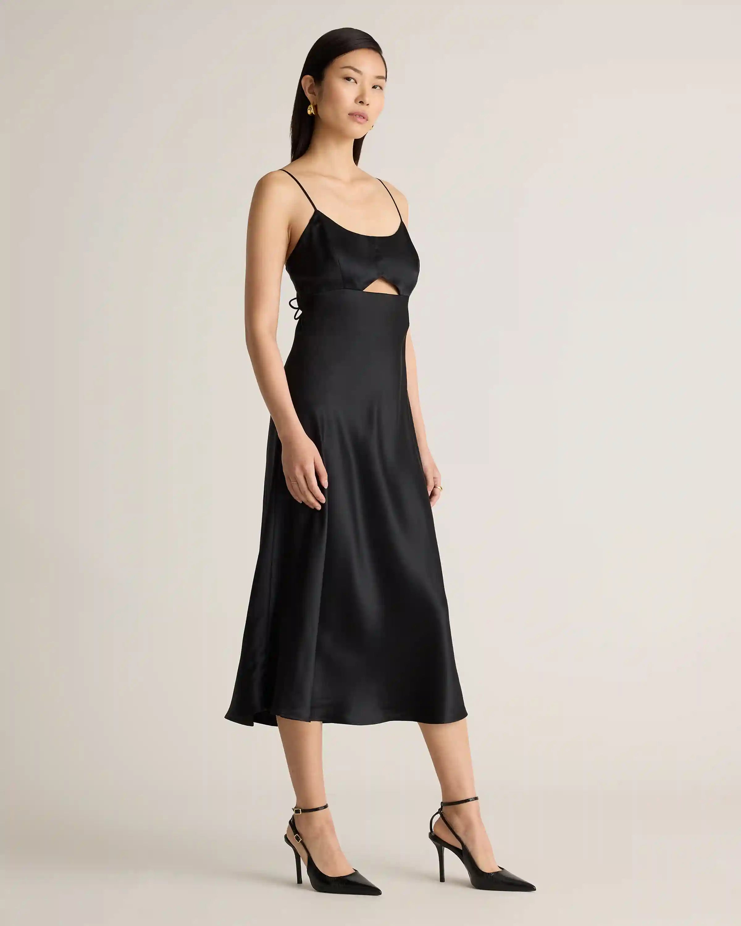 100% Washable Silk Cutout Midi Slip Dress