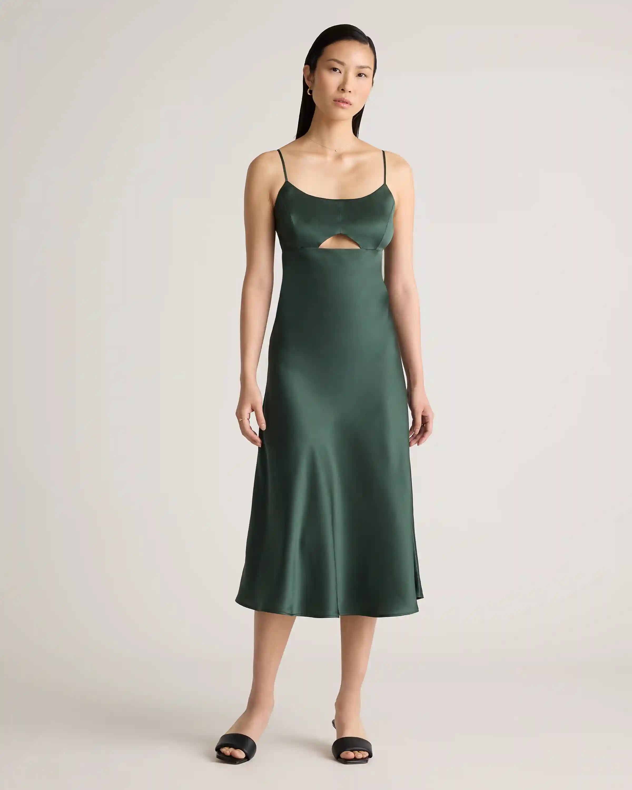 100% Washable Silk Cutout Midi Slip Dress