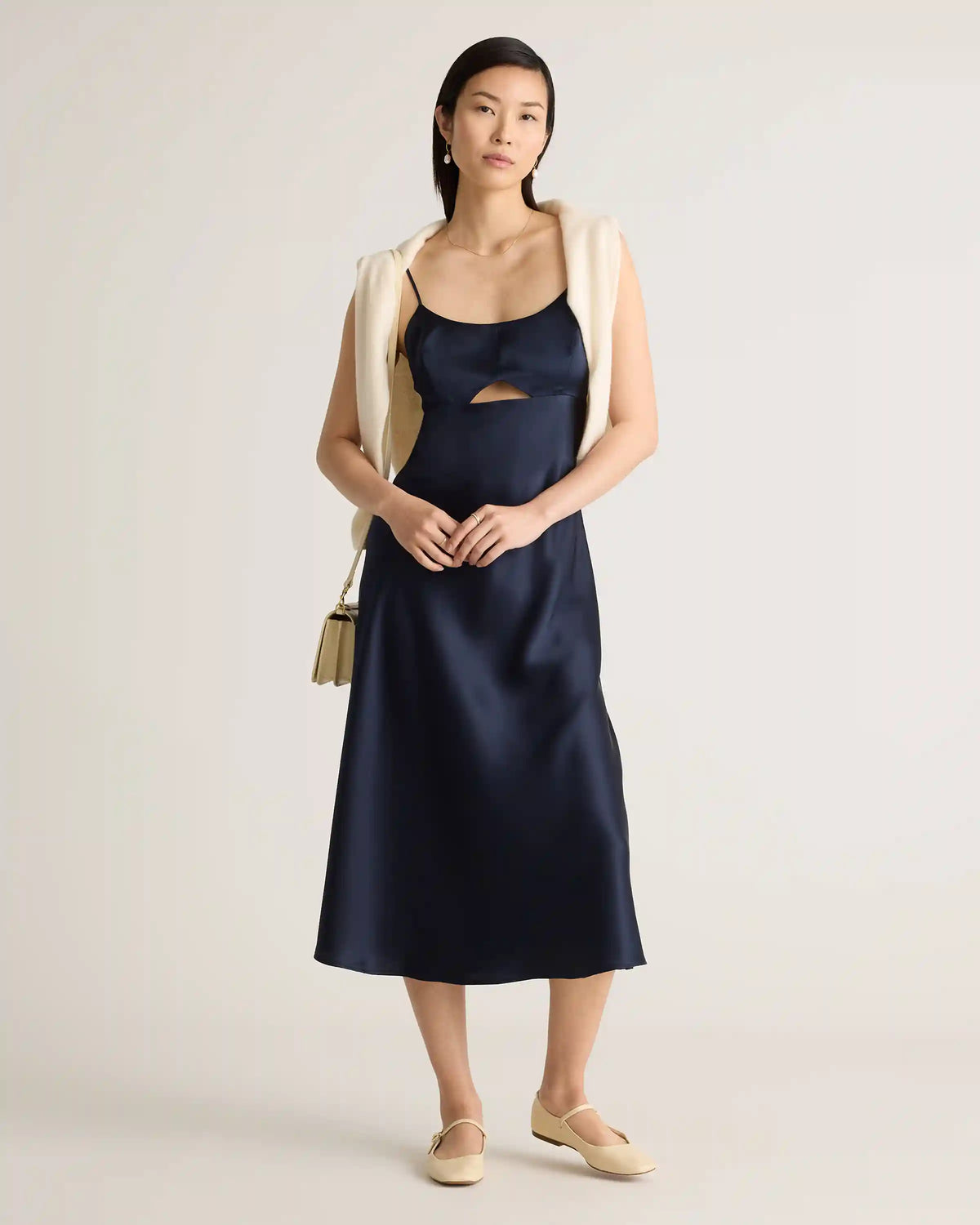 100% Washable Silk Cutout Midi Slip Dress