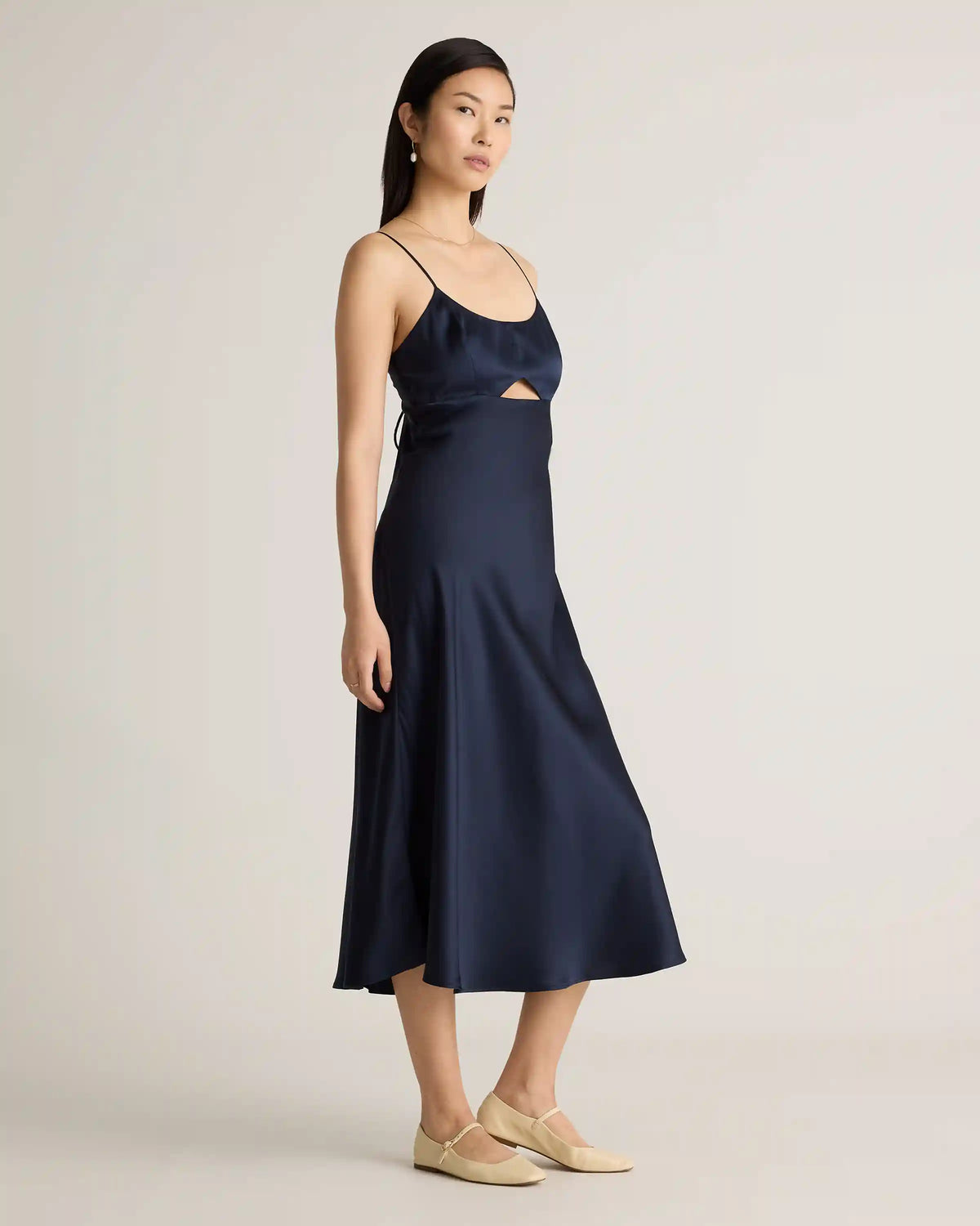 100% Washable Silk Cutout Midi Slip Dress