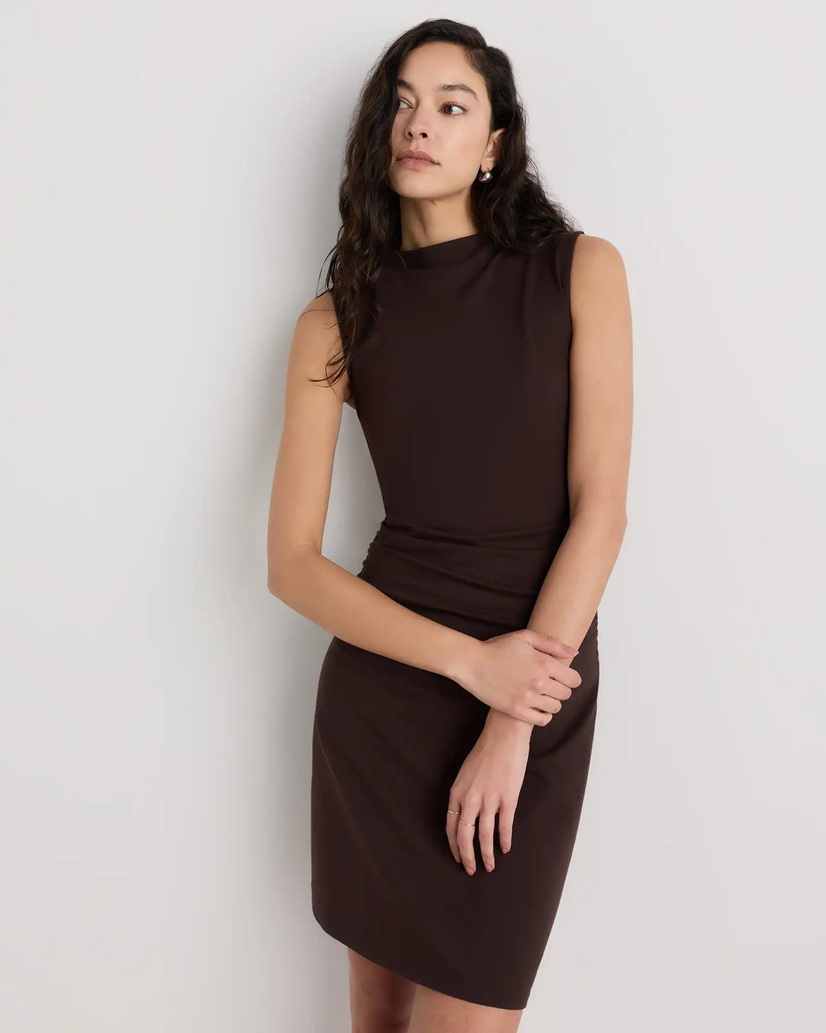 Stretch Cotton Jersey Mock Neck Mini Dress