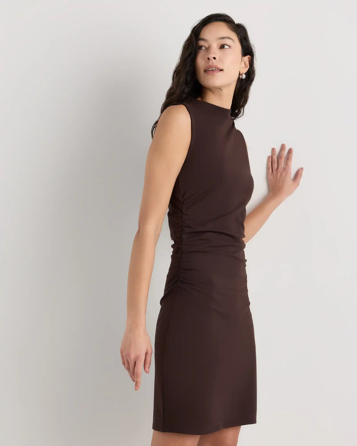 Stretch Cotton Jersey Mock Neck Mini Dress