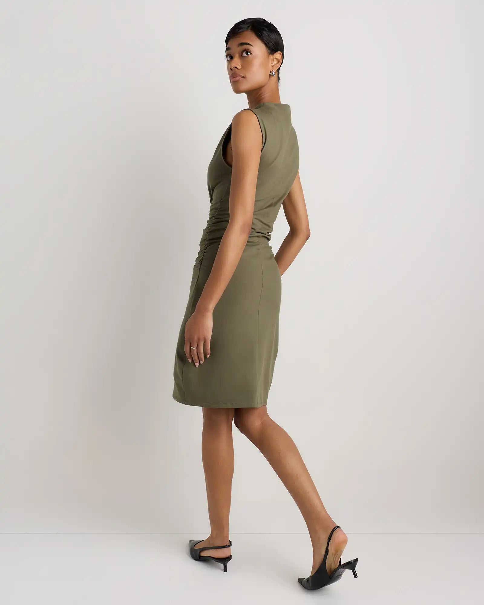 Stretch Cotton Jersey Mock Neck Mini Dress