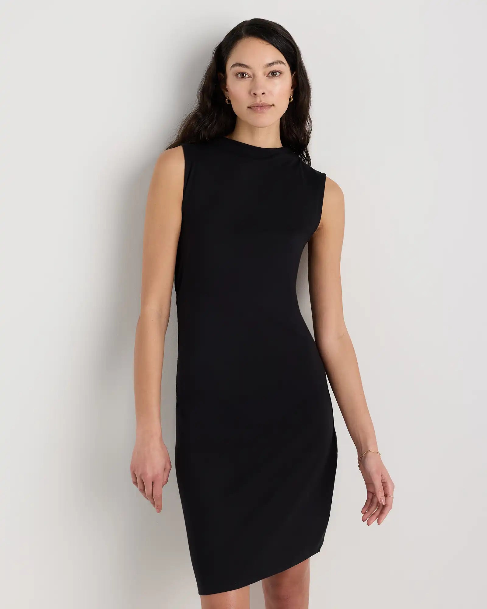 Stretch Cotton Jersey Mock Neck Mini Dress